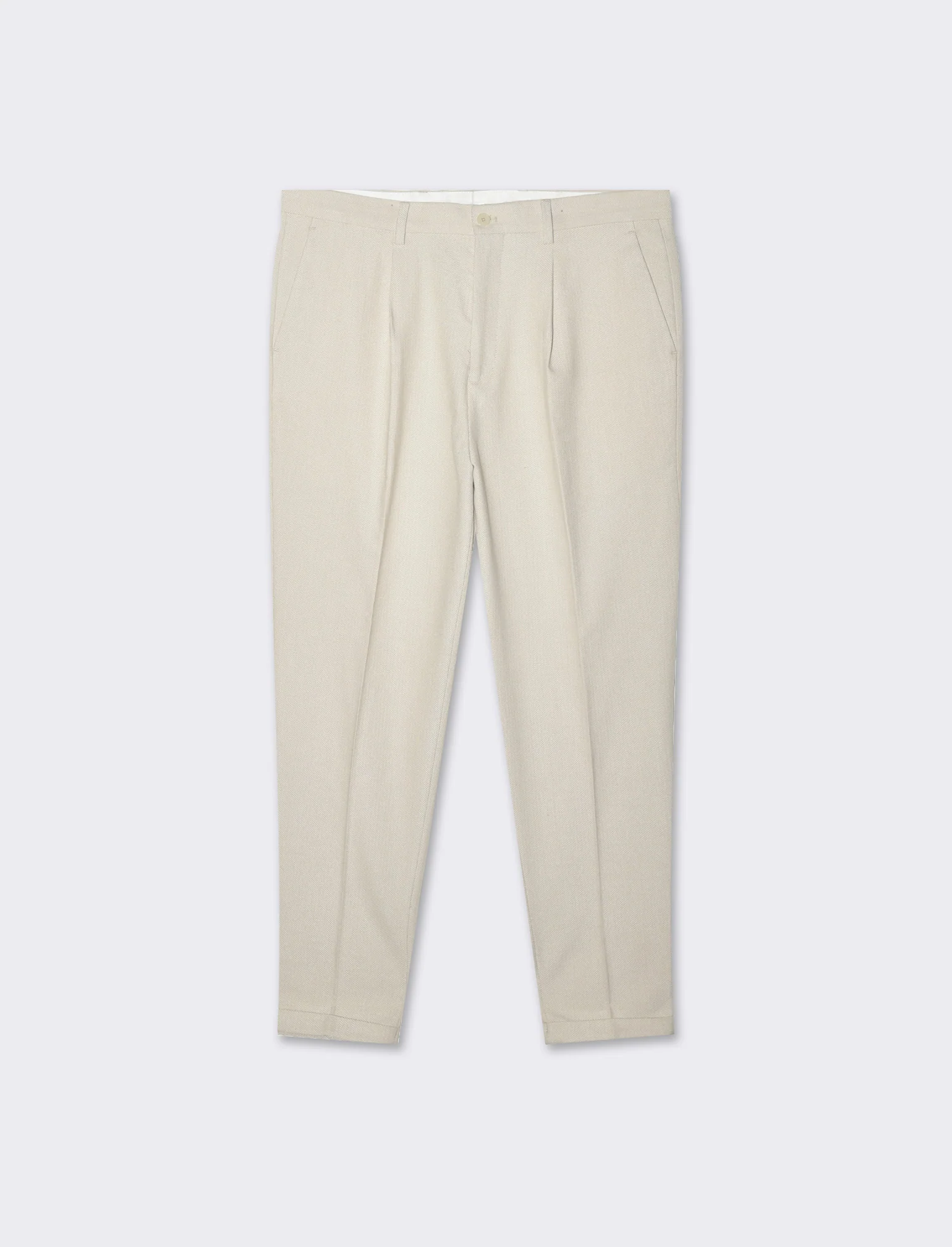 Pantaloni da completo tessuto strutturato da uomo - Beige - Image 5
