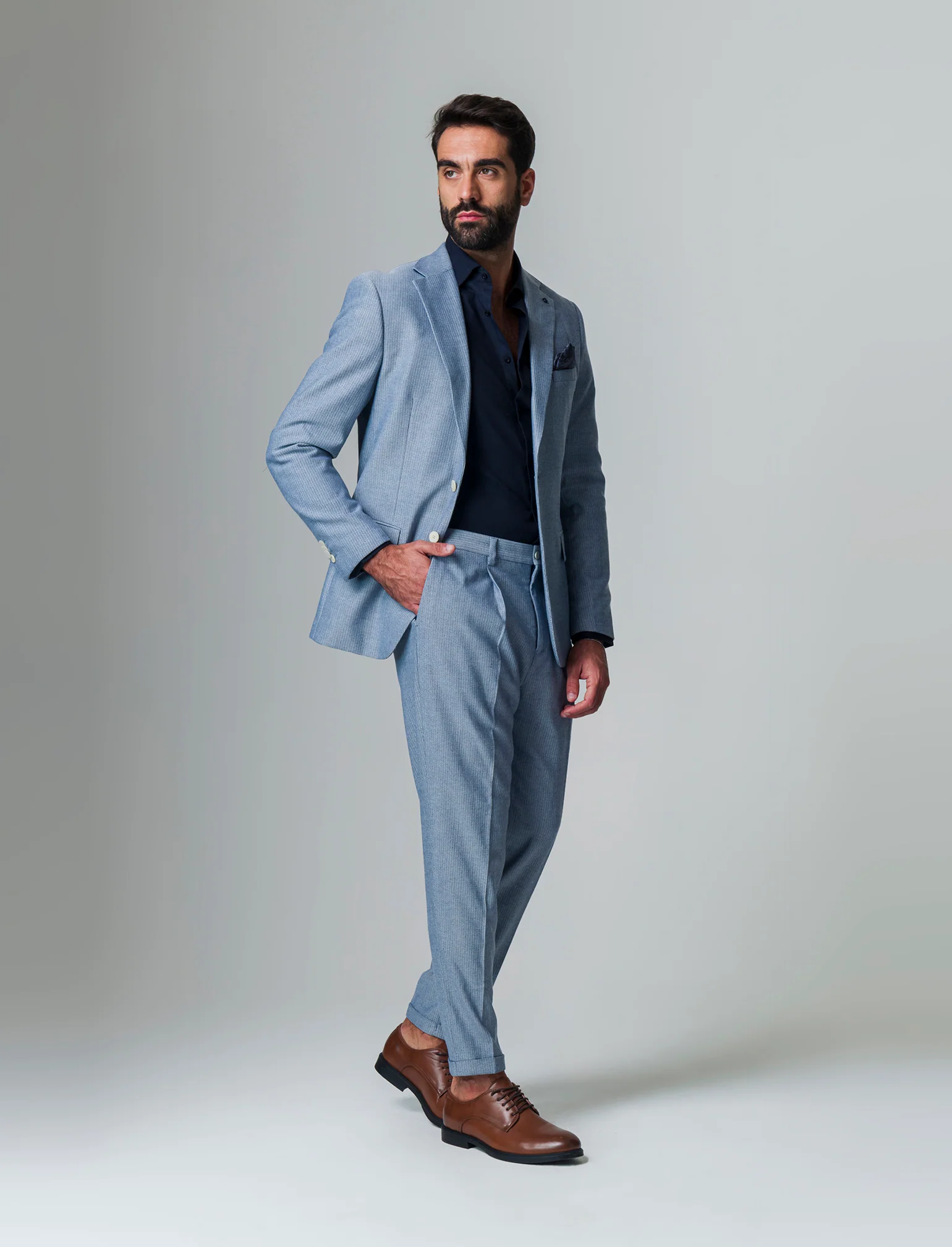 Pantaloni da completo tessuto strutturato da uomo - Bluette - Image 3