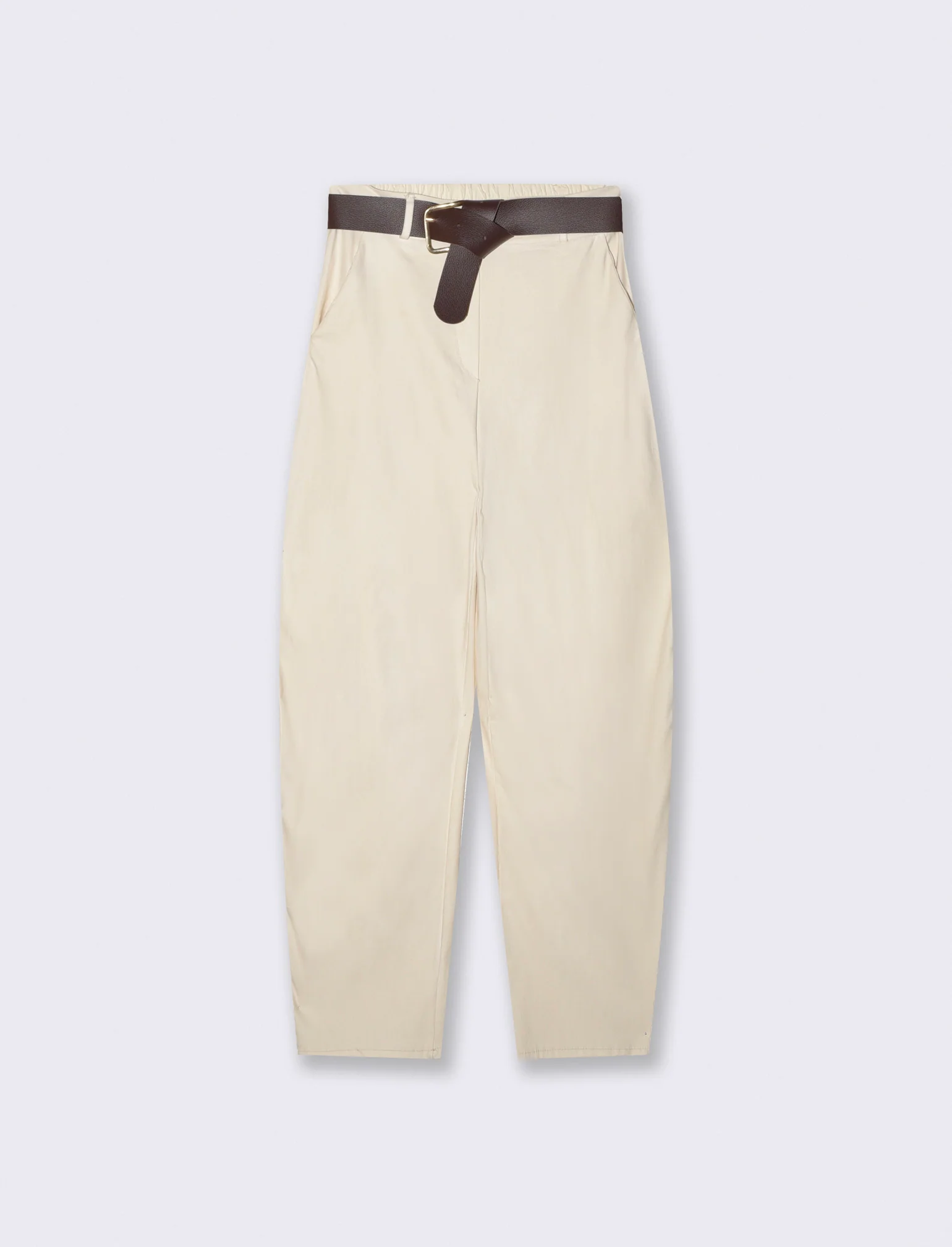 Pantaloni Dritti con Tasche e Cintura - Bianco burro