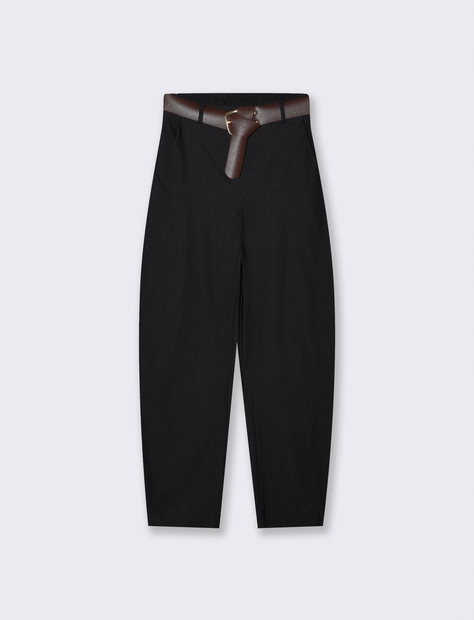 Pantaloni Dritti con Tasche e Cintura - Nero