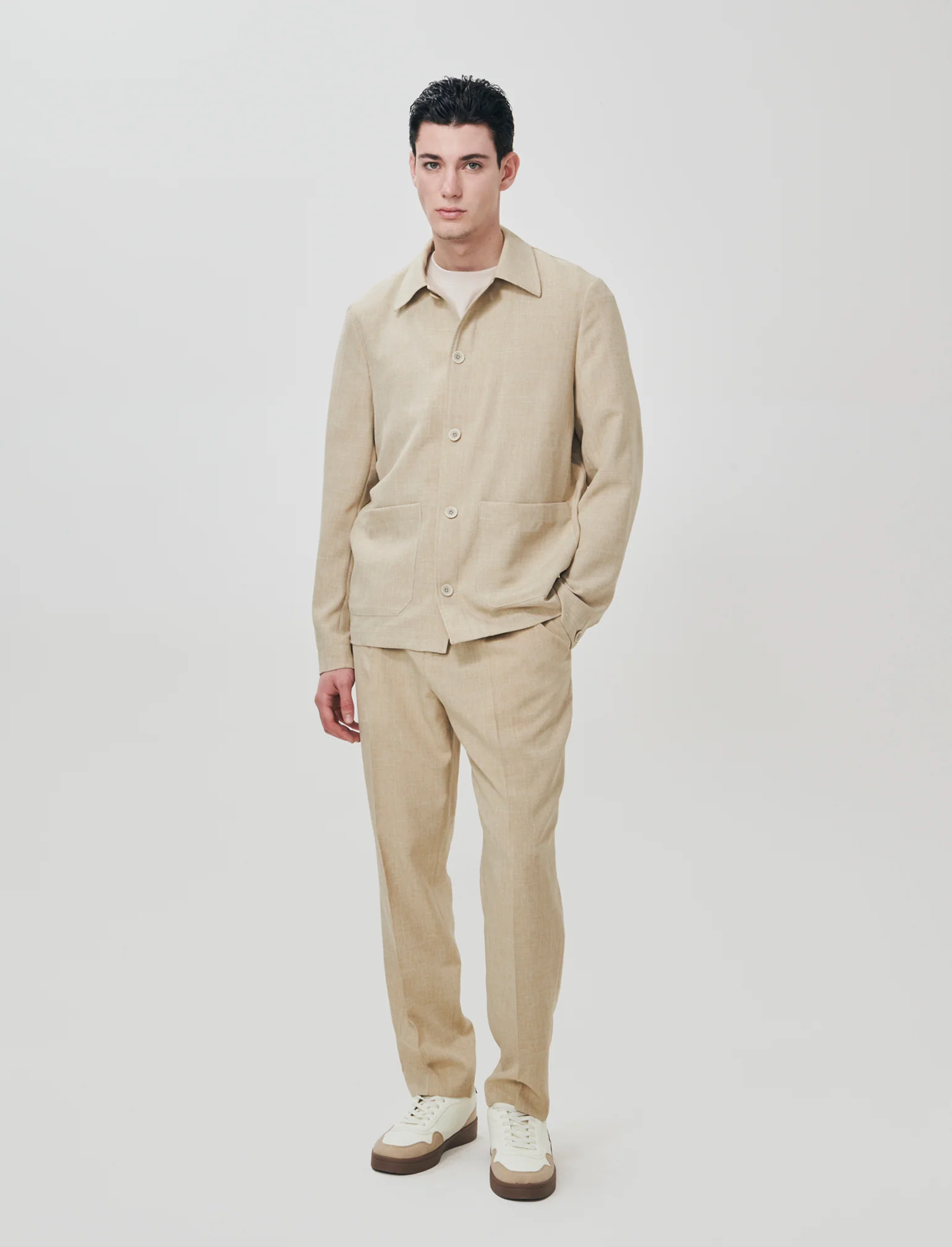 Pantaloni effetto lino con vita elastica - Beige - Image 3