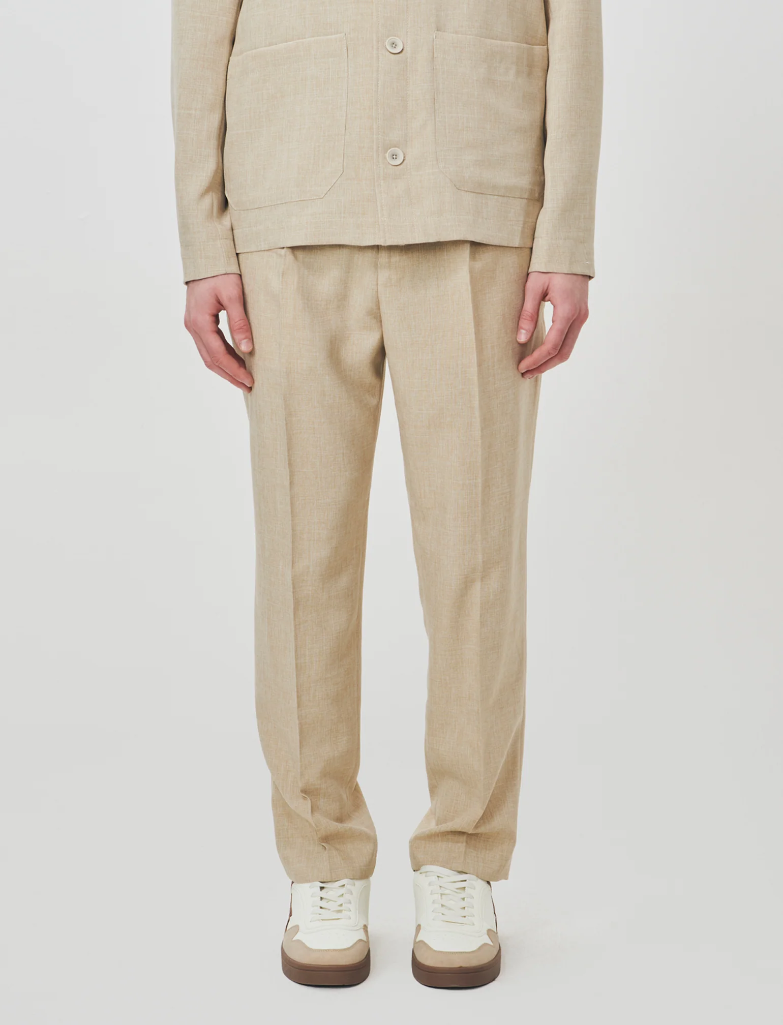 Pantaloni effetto lino con vita elastica - Beige - Image 4