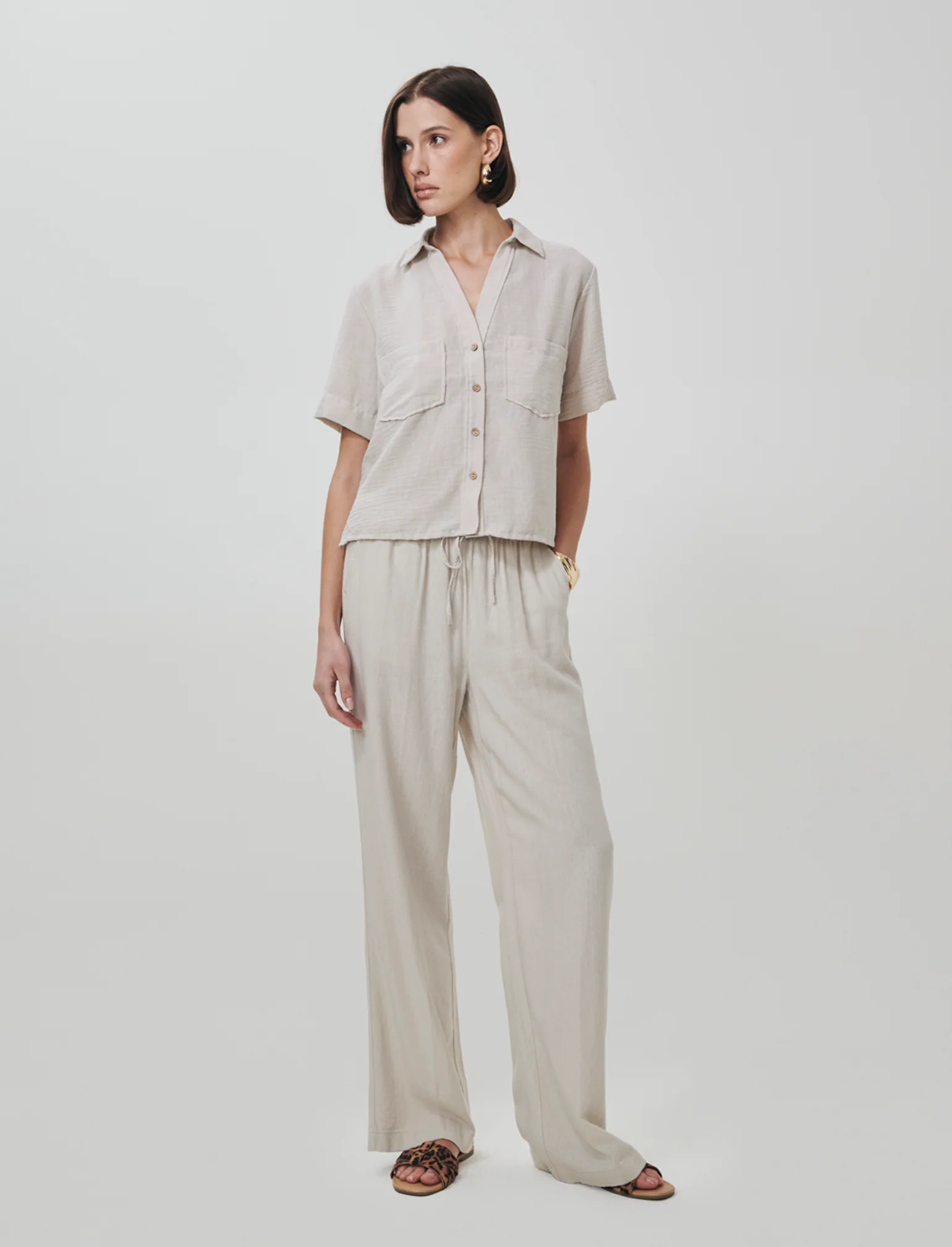 Pantaloni Elasticizzati con Coulisse e Tasche - Sabbia - Image 3