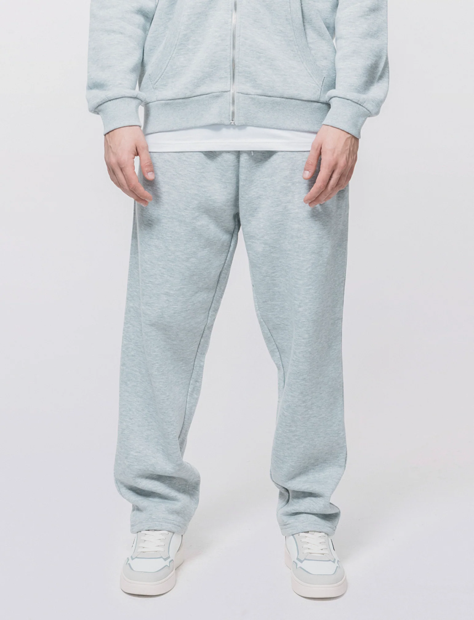 Pantaloni Felpa Jogger con Gamba Dritta - Grigio mel.