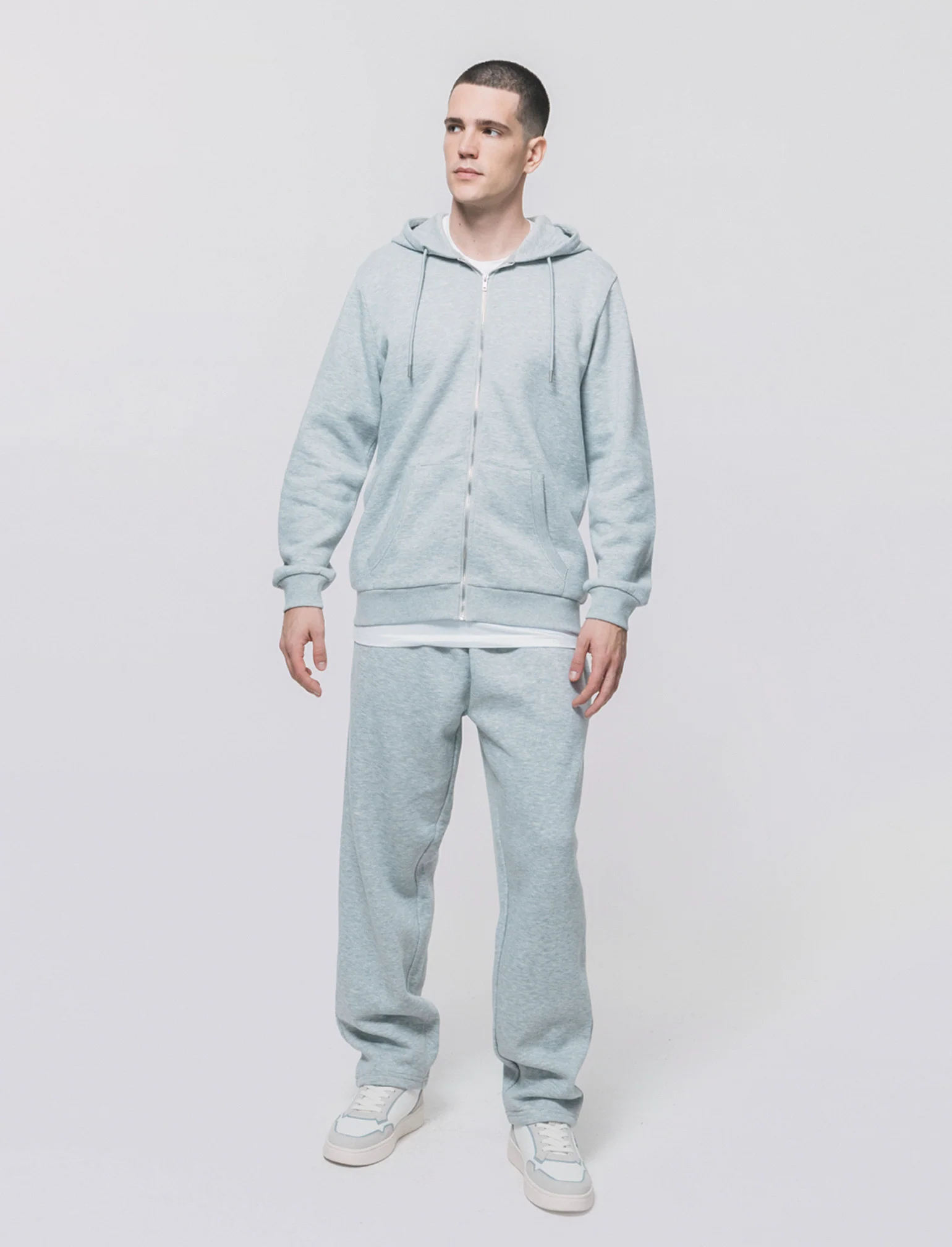Pantaloni Felpa Jogger con Gamba Dritta - Grigio mel. - Image 2