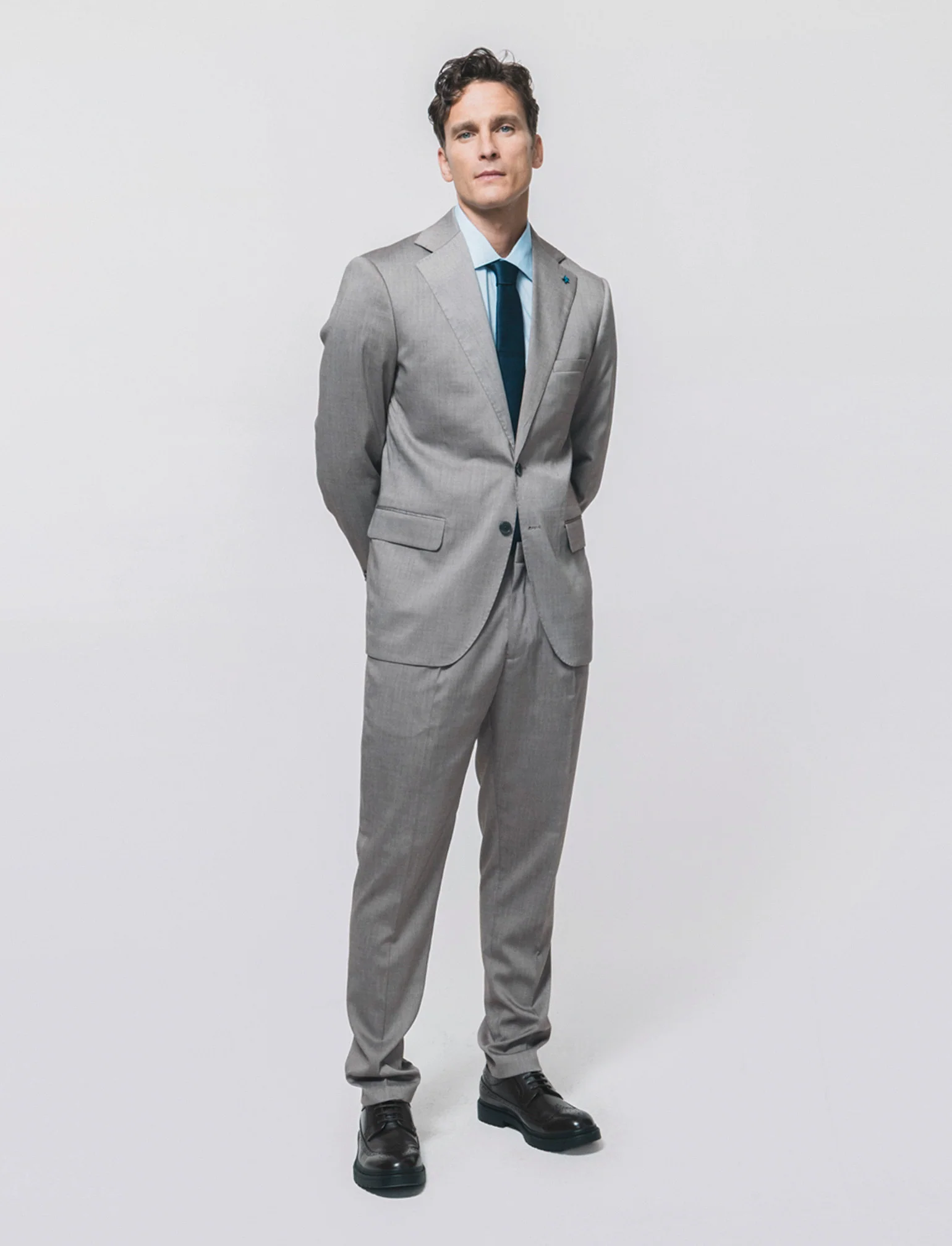 Pantaloni formal fit a spina di pesce - Grigio tortora - Image 2