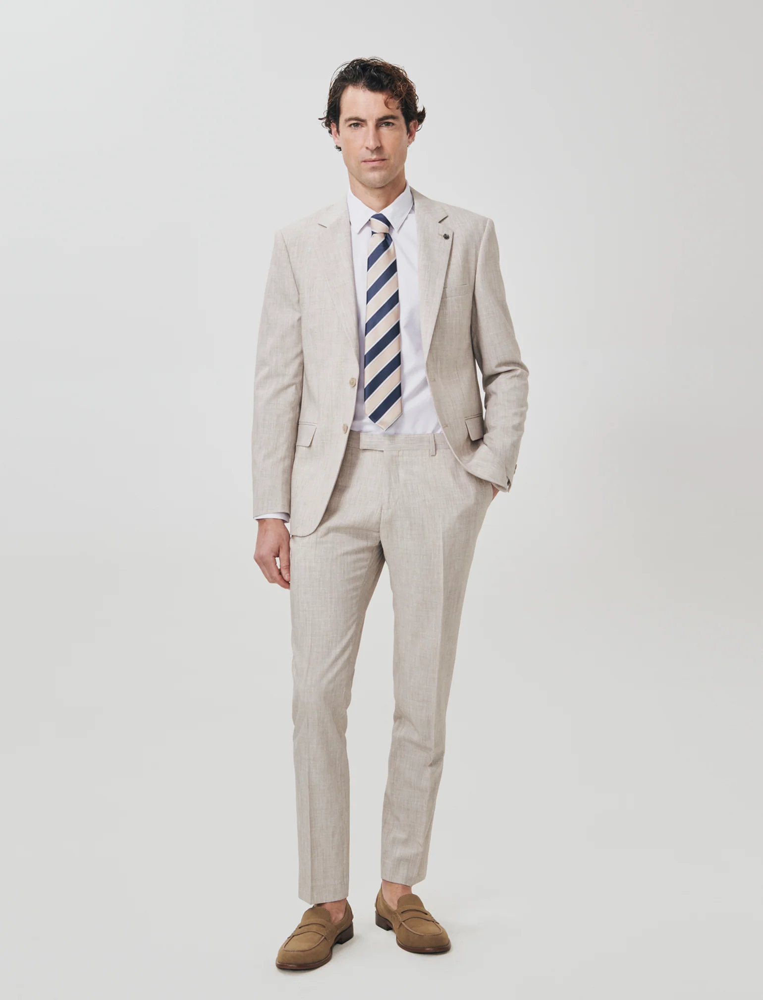 Pantaloni formal fit effetto lino - Beige - Image 4