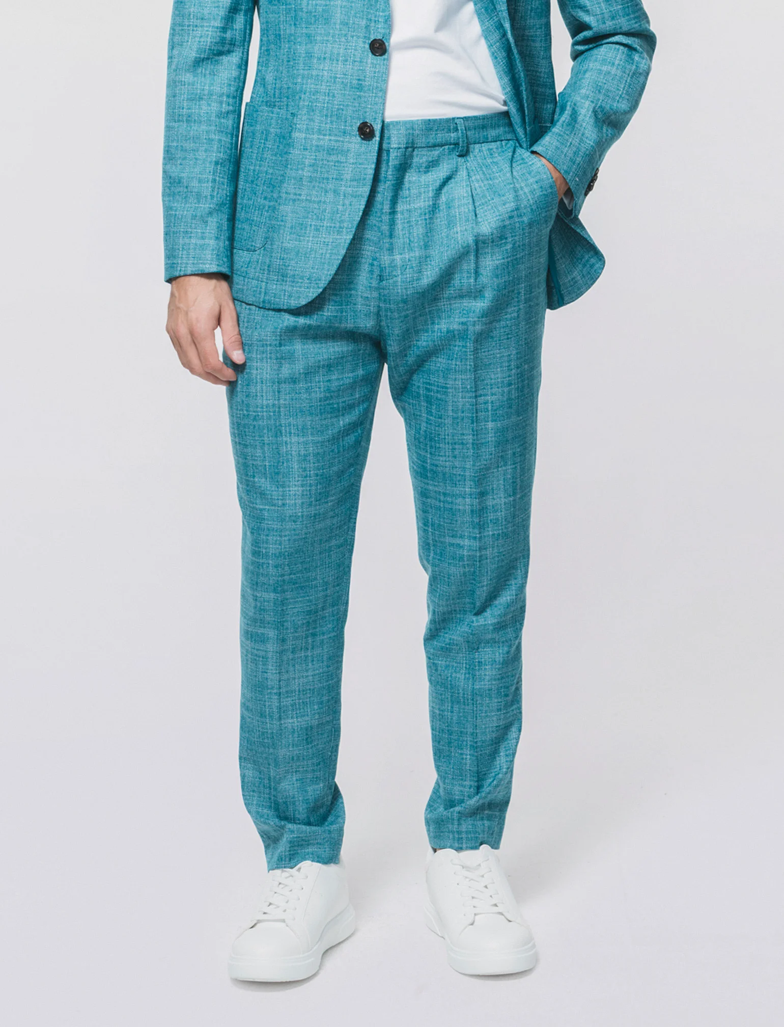 Pantaloni formal fit in tessuto strutturato - Verde petrolio - Image 4