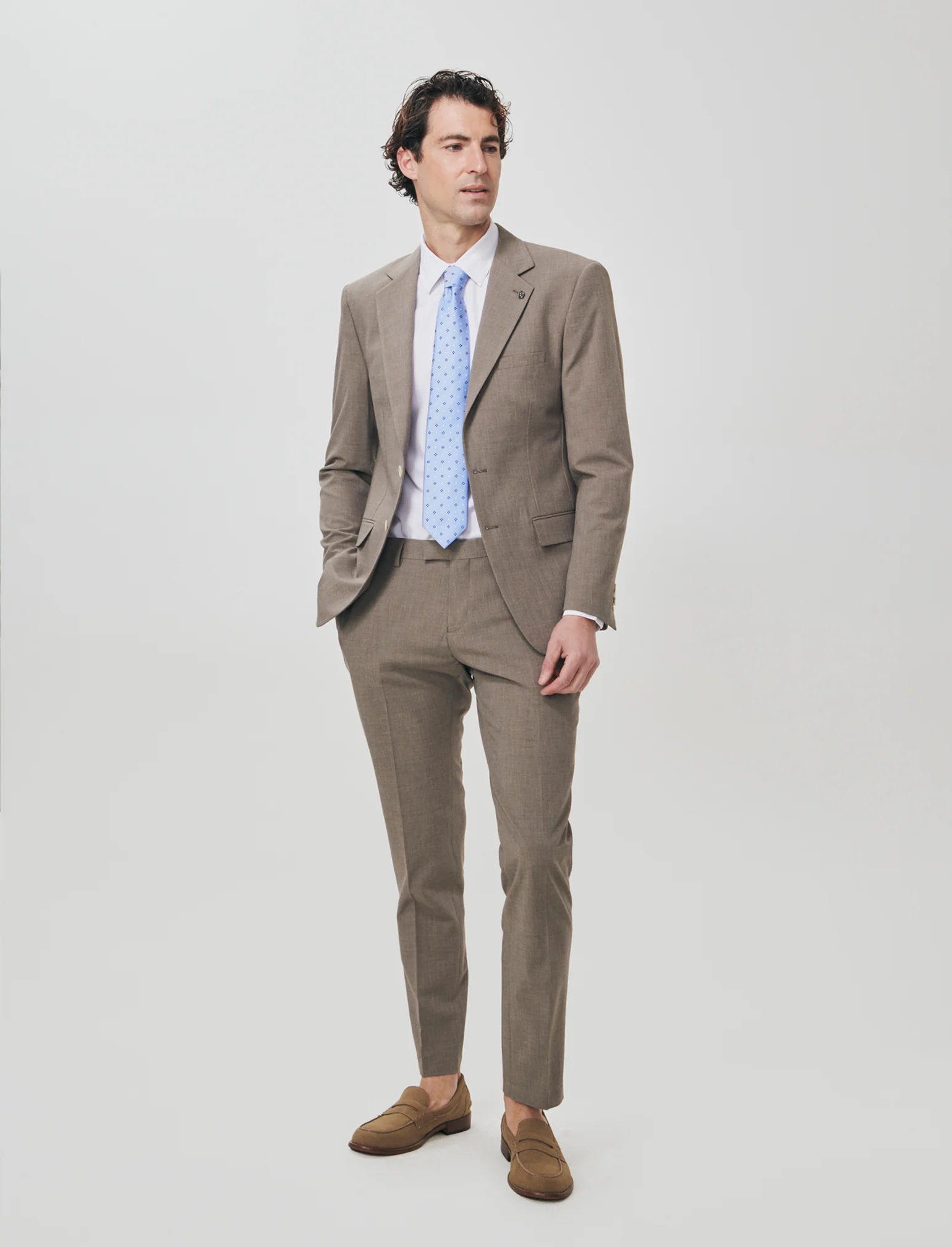 Pantaloni Formal Fit Micro Struttura Melange - Grigio fango - Image 3
