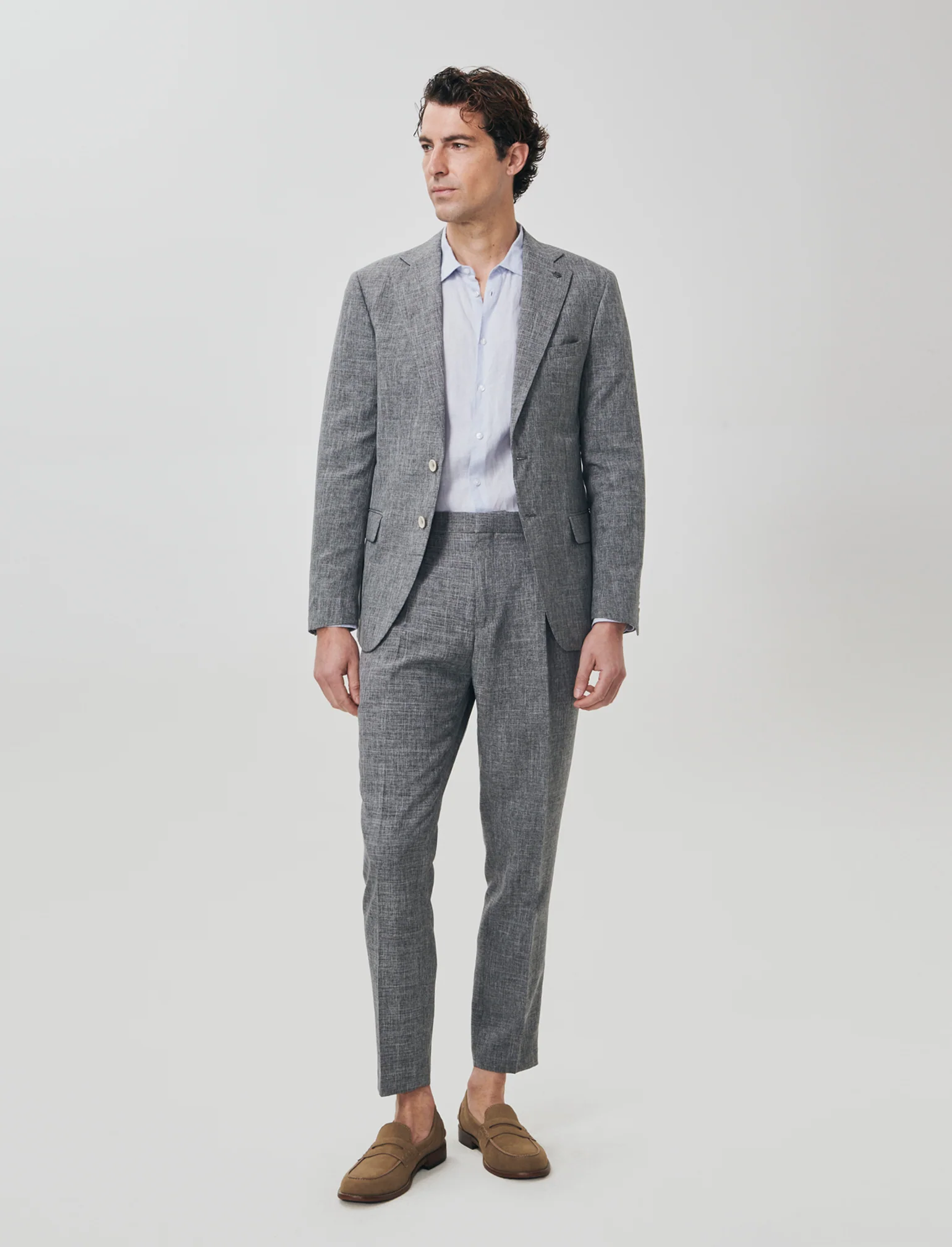 Pantaloni Formal Fit Slub Melange - Grigio mel. - Image 3
