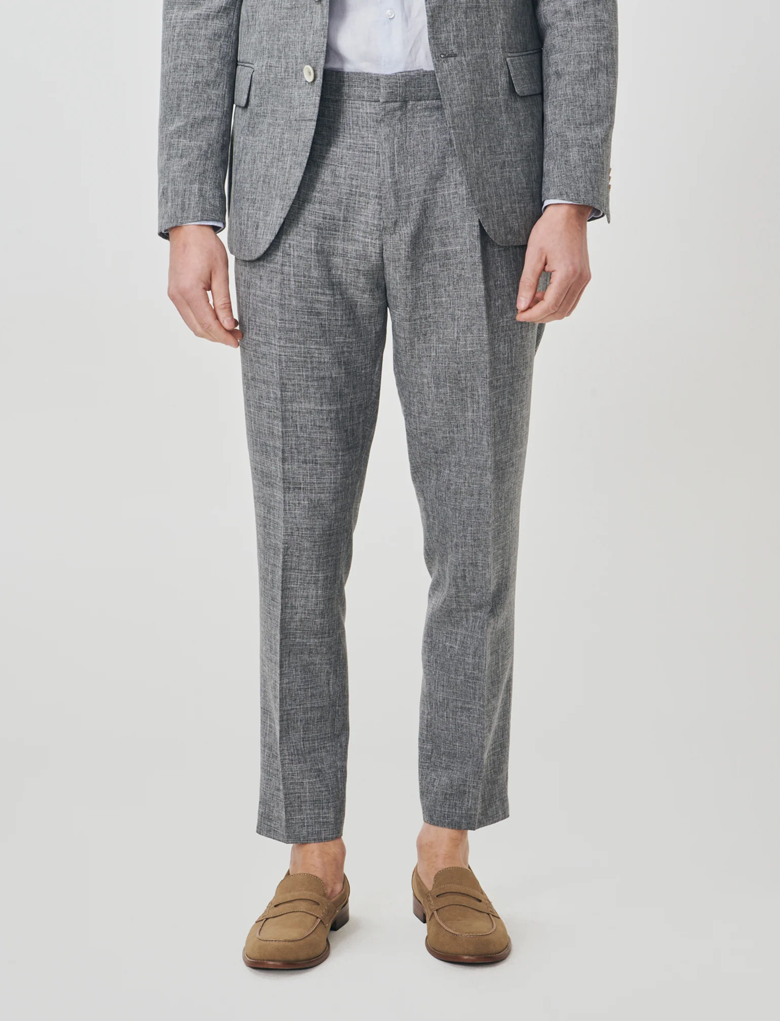 Pantaloni Formal Fit Slub Melange - Grigio mel. - Image 4