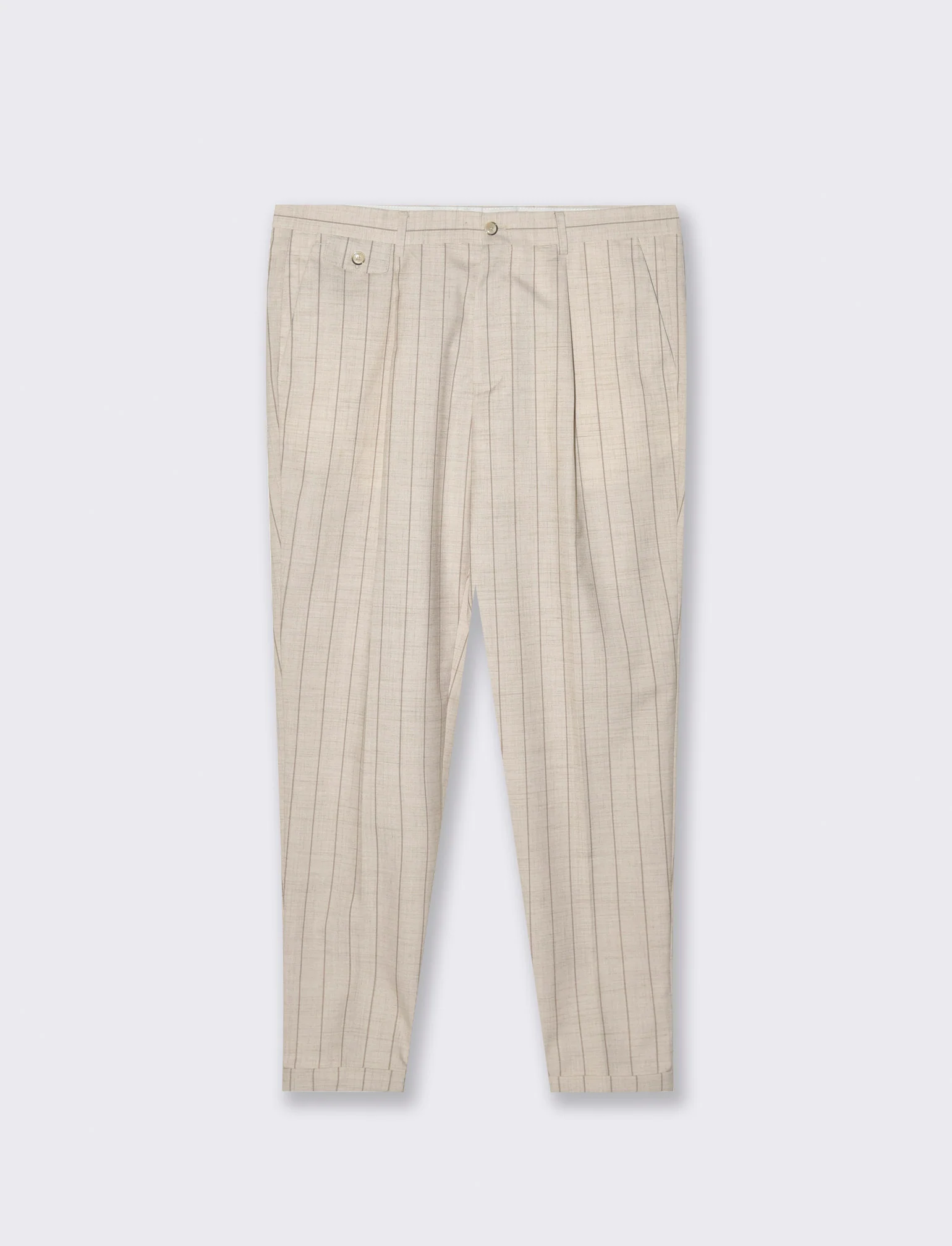 Pantaloni gessati da completo formal fit da uomo - Beige ecru - Image 4