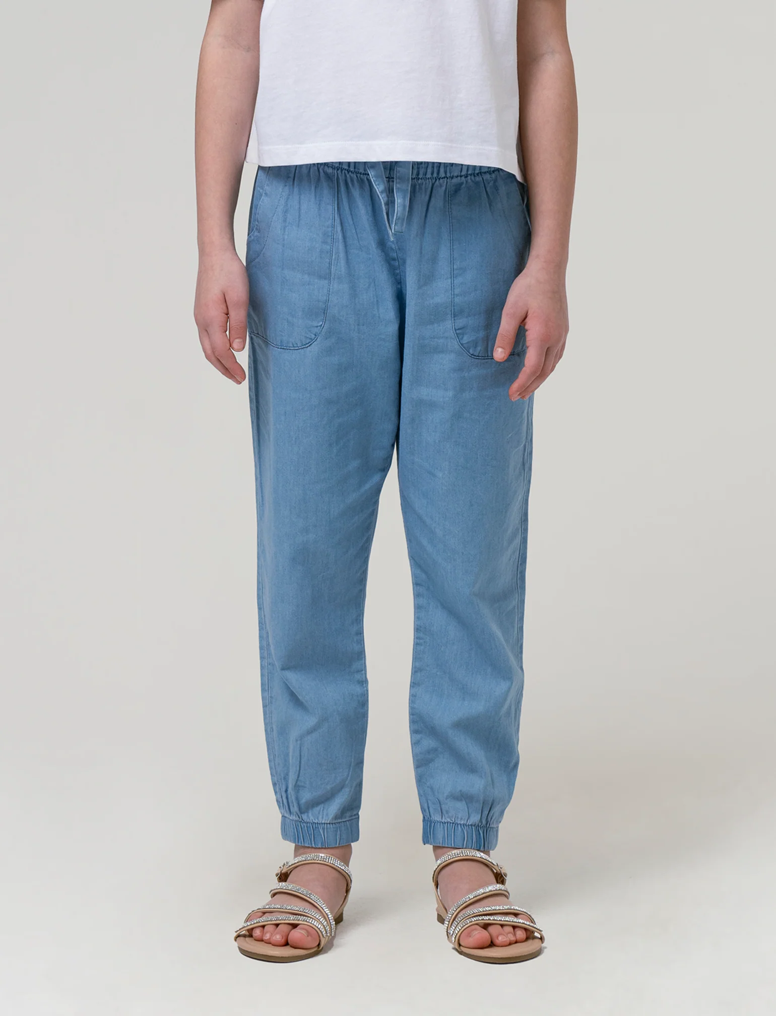 Pantaloni in chambray con elastico da bambina - Denim chiaro