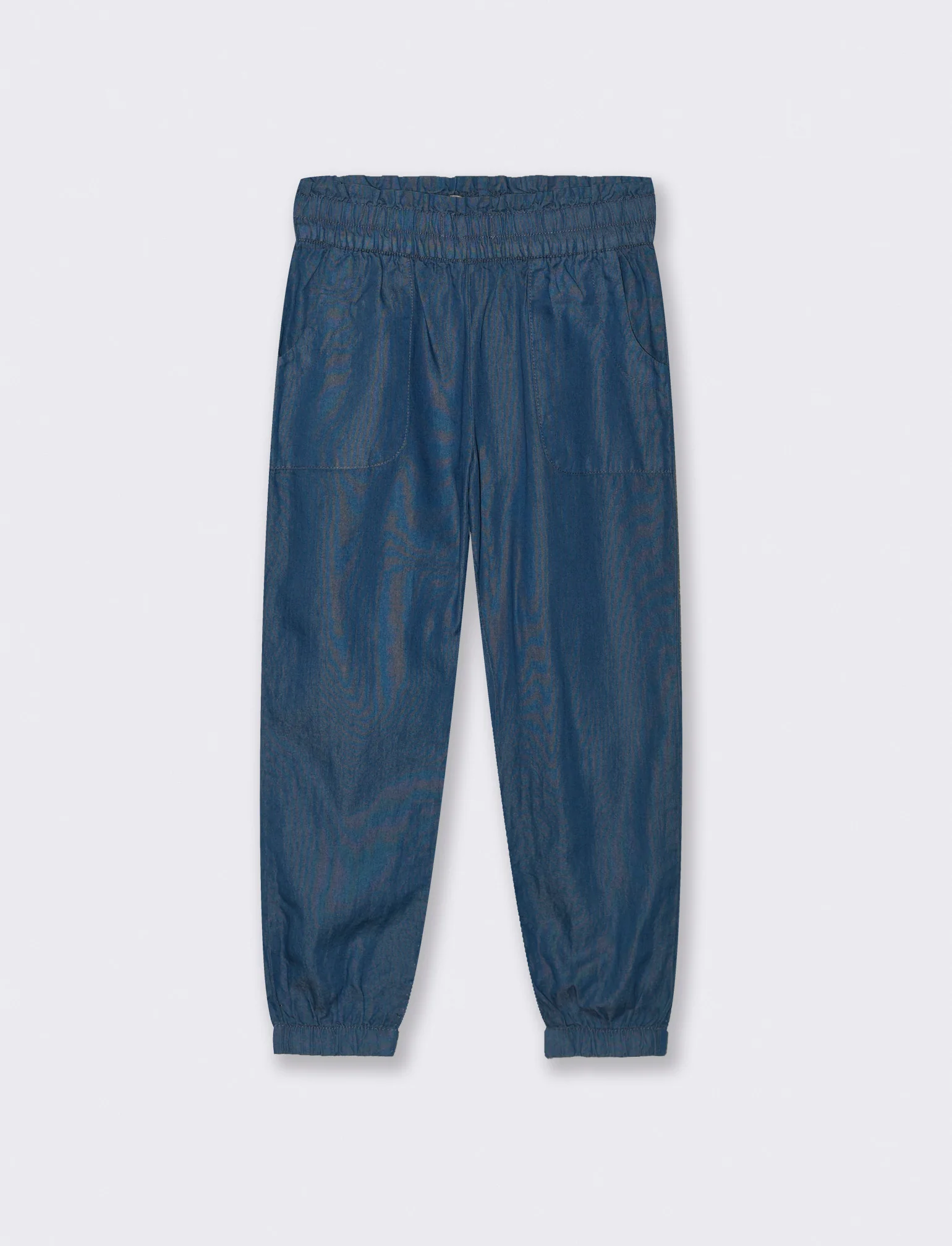 Pantaloni in chambray con elastico da bambina - DENIM SCURO