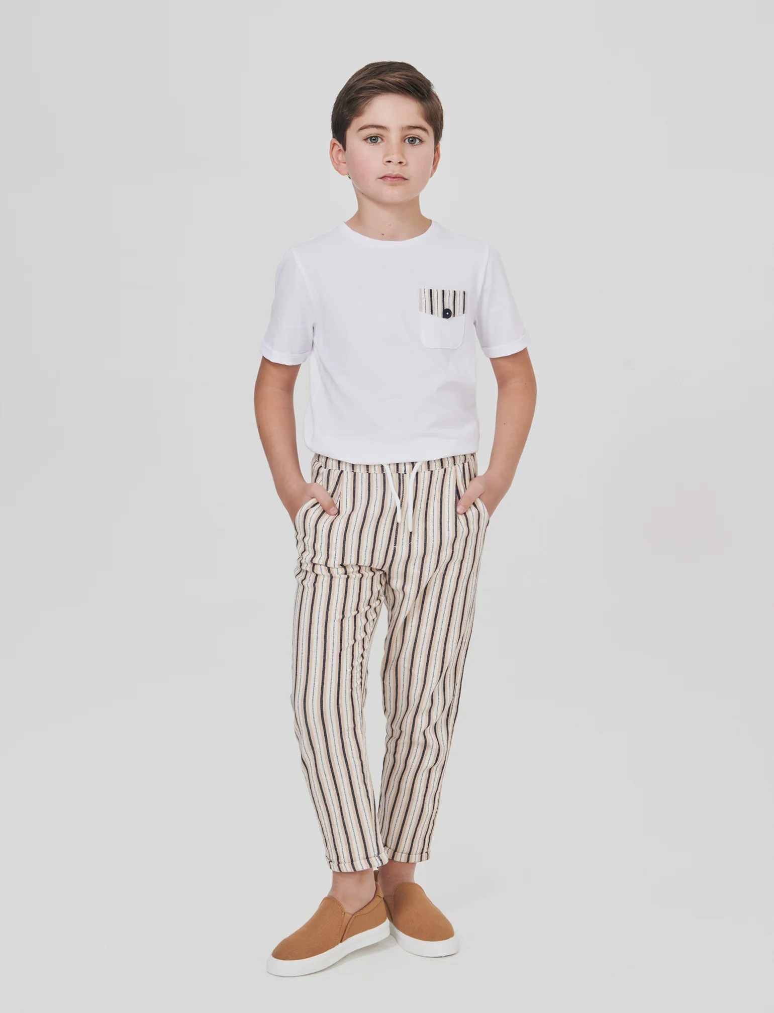 Pantaloni in cotone a righe con elastico - Righe - Image 3