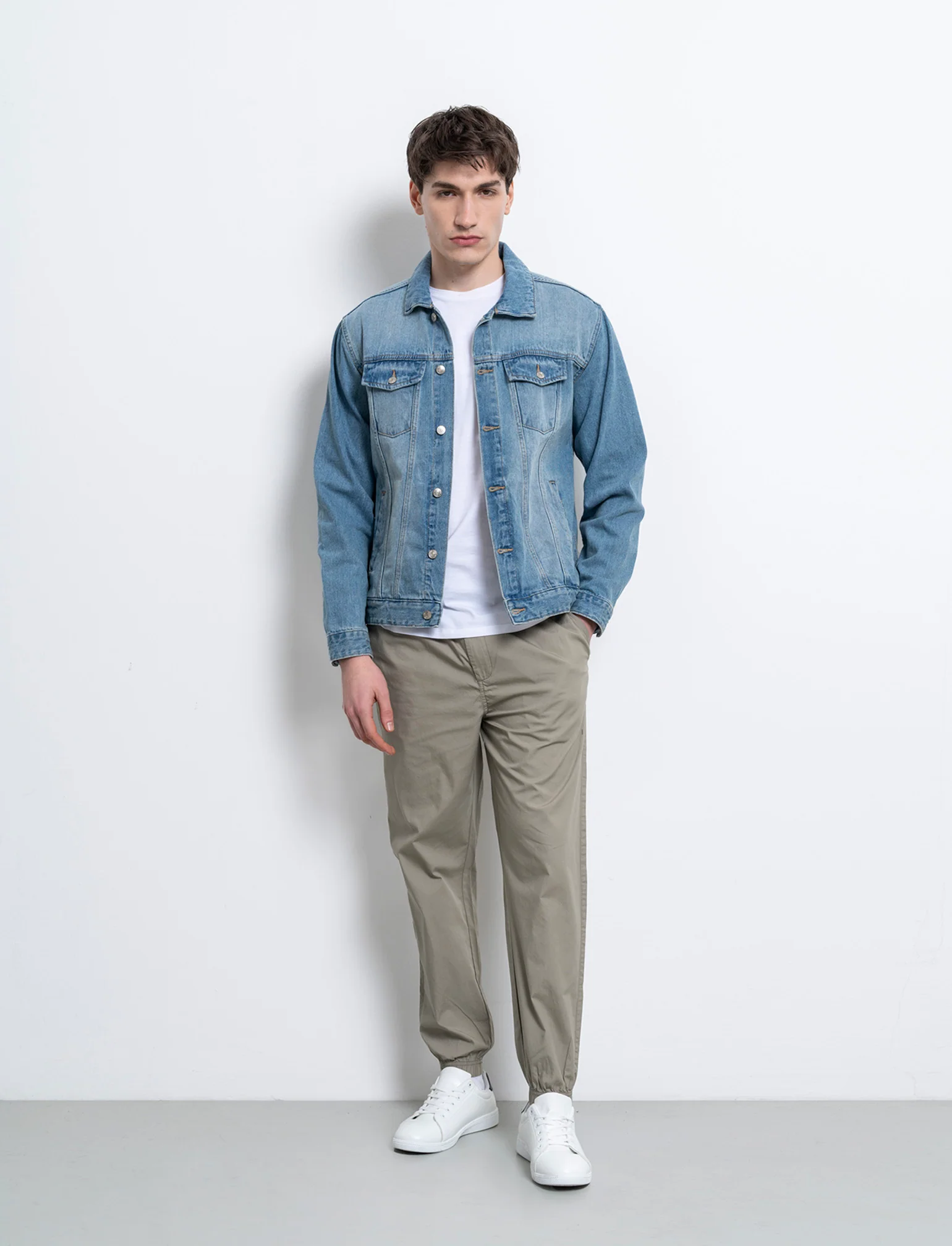 Pantaloni in cotone con vita jogger da uomo - Verde salvia - Image 3