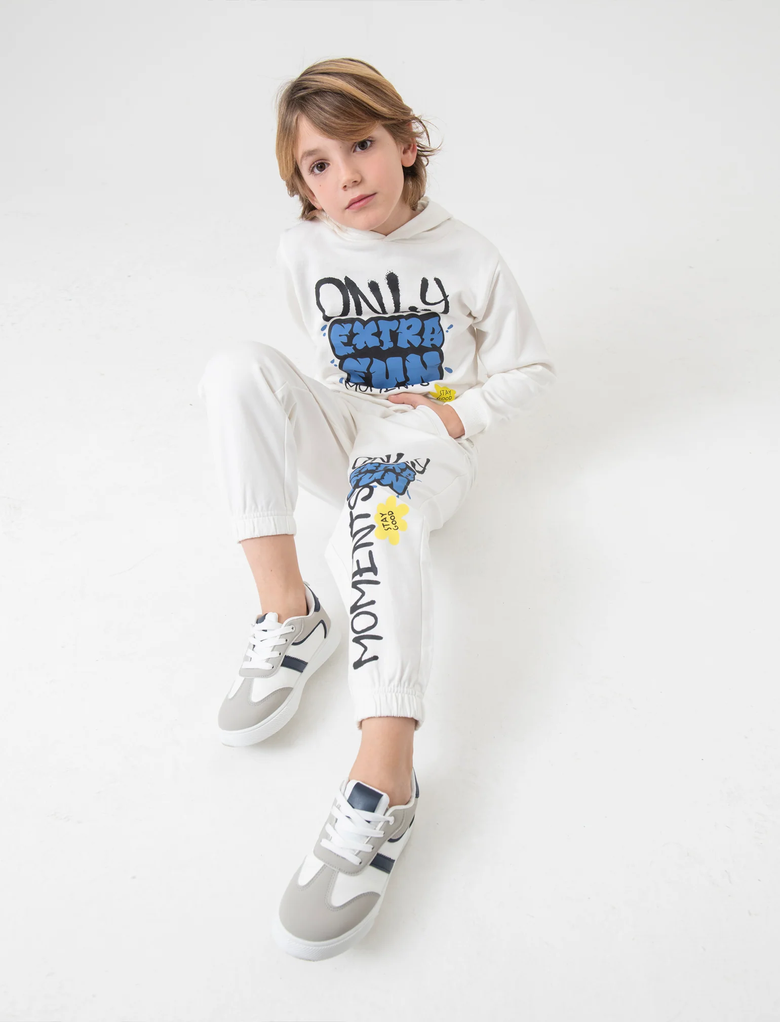 Pantaloni in cotone da bambino - Bianco latte