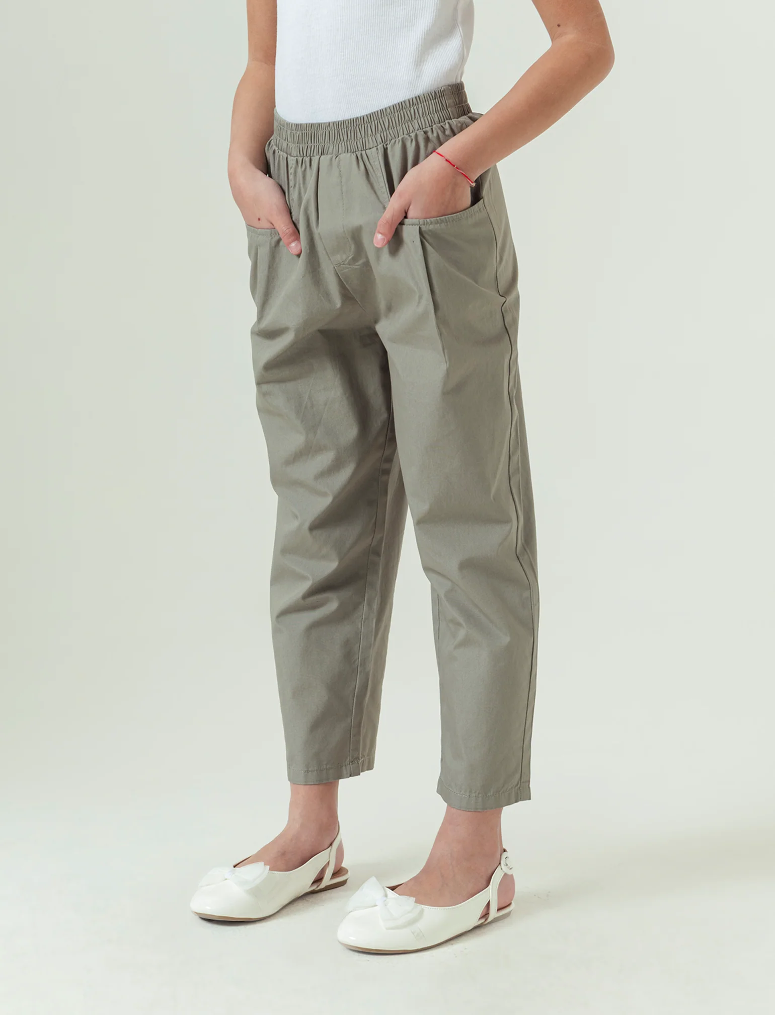 Pantaloni in cotone modello paperbag. da bambina - Verde kaki - Image 2