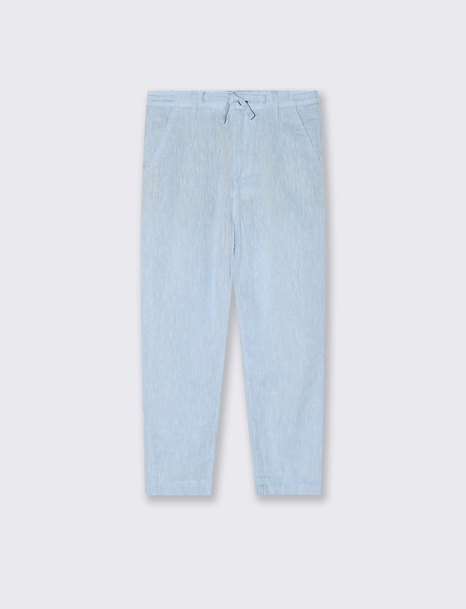 Pantaloni in lino con elastico e lacci - Celeste - Image 2