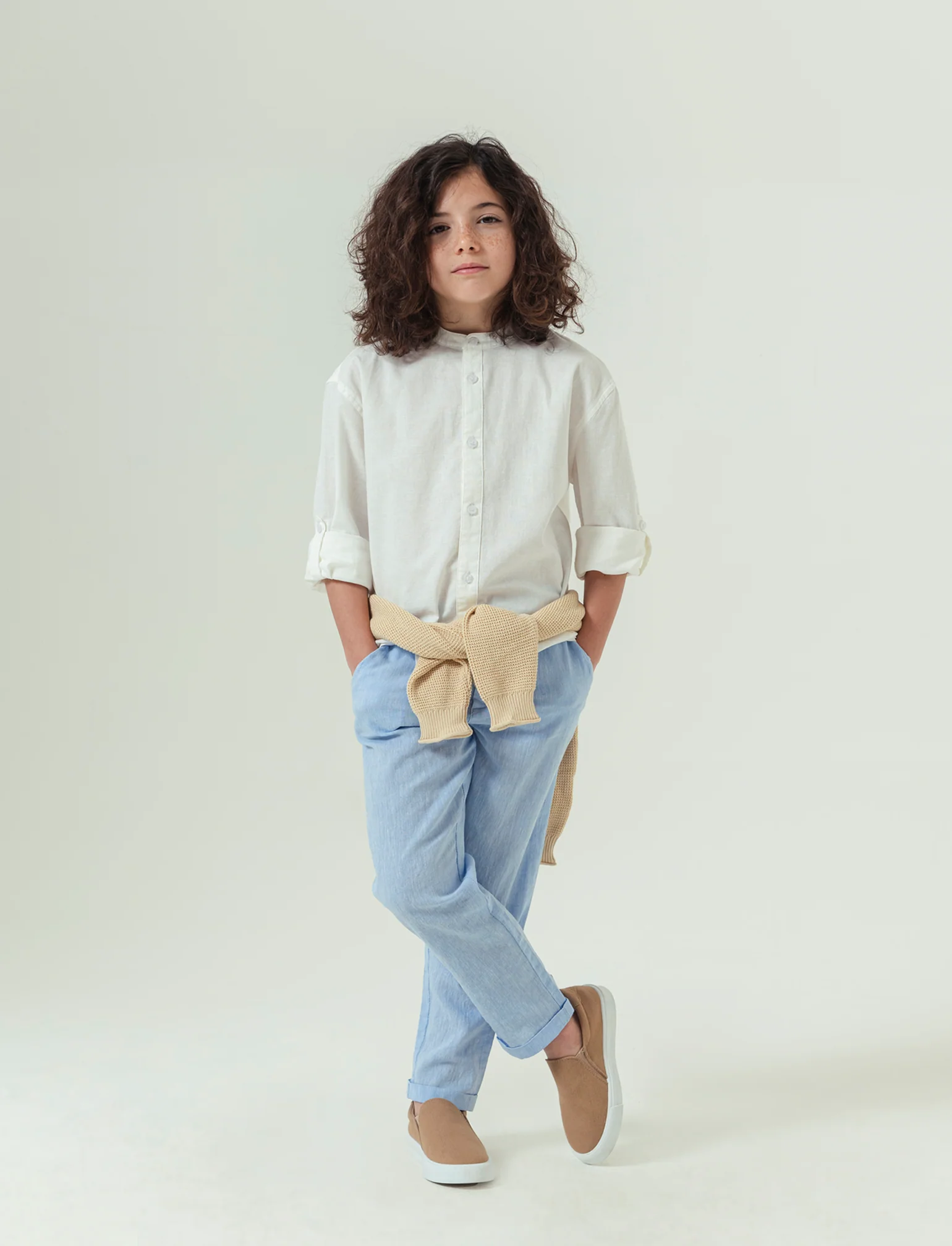 Pantaloni in lino da bambino - Celeste