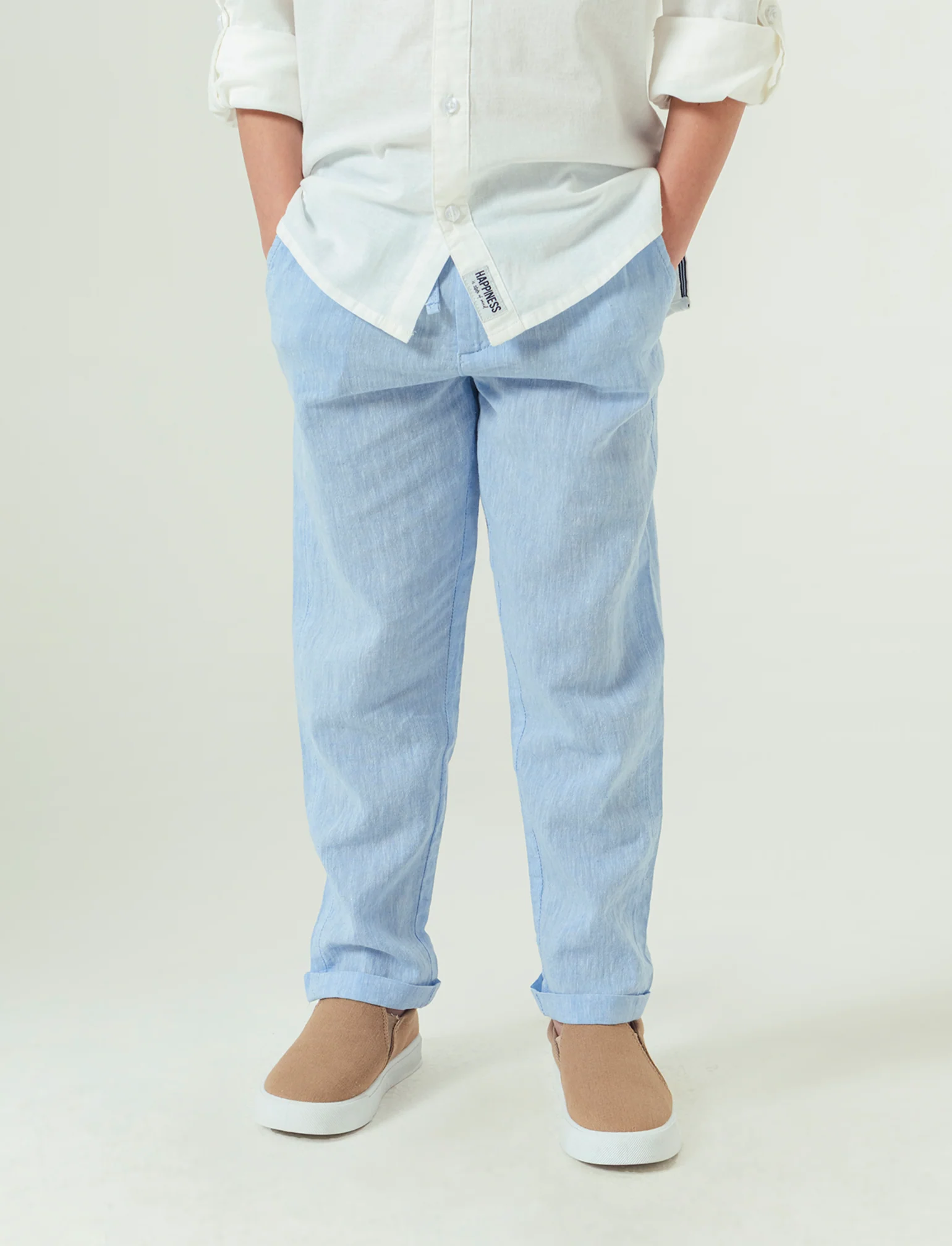 Pantaloni in lino da bambino - Celeste - Image 2