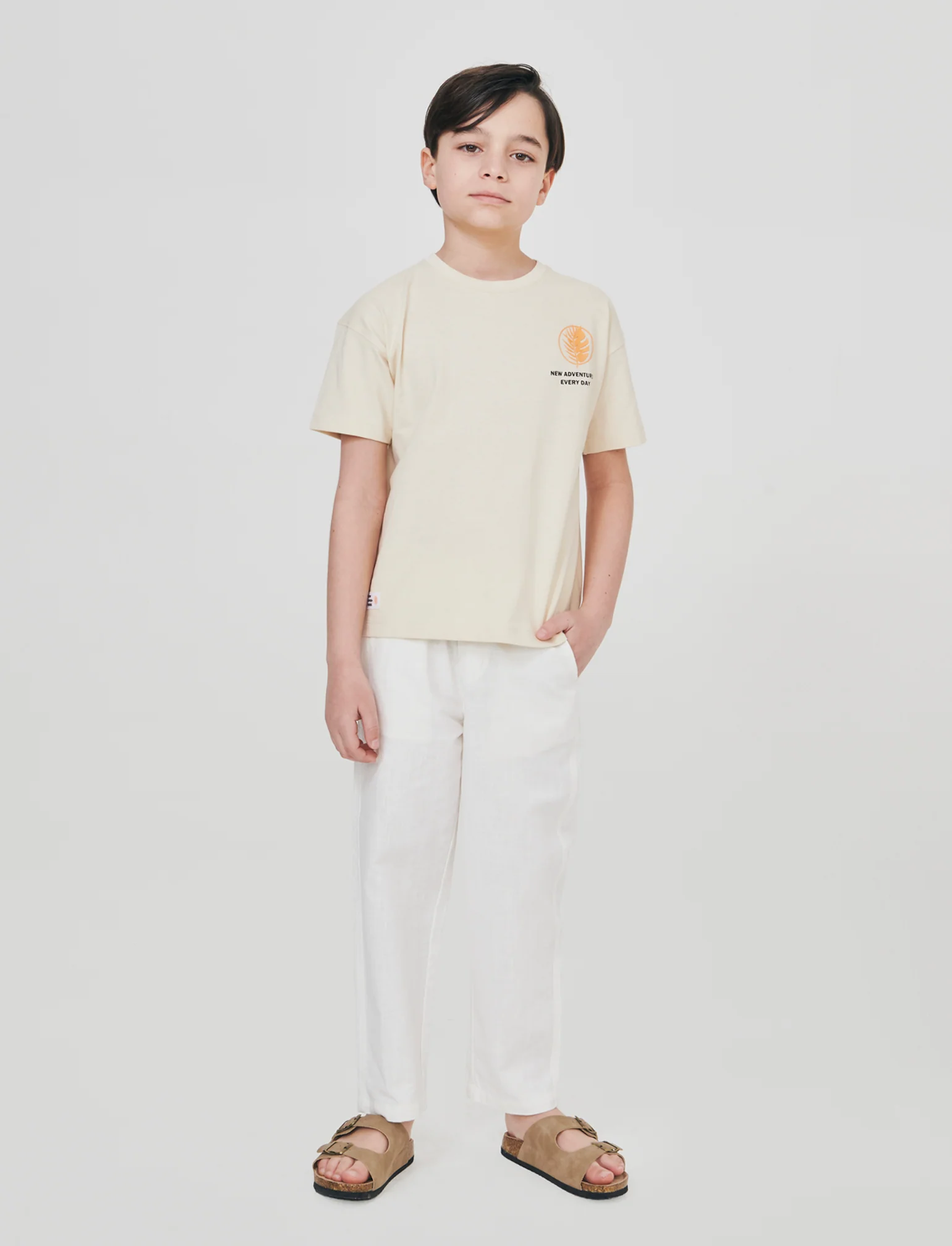 Pantaloni in misto lino con coulisse - Crema - Image 3