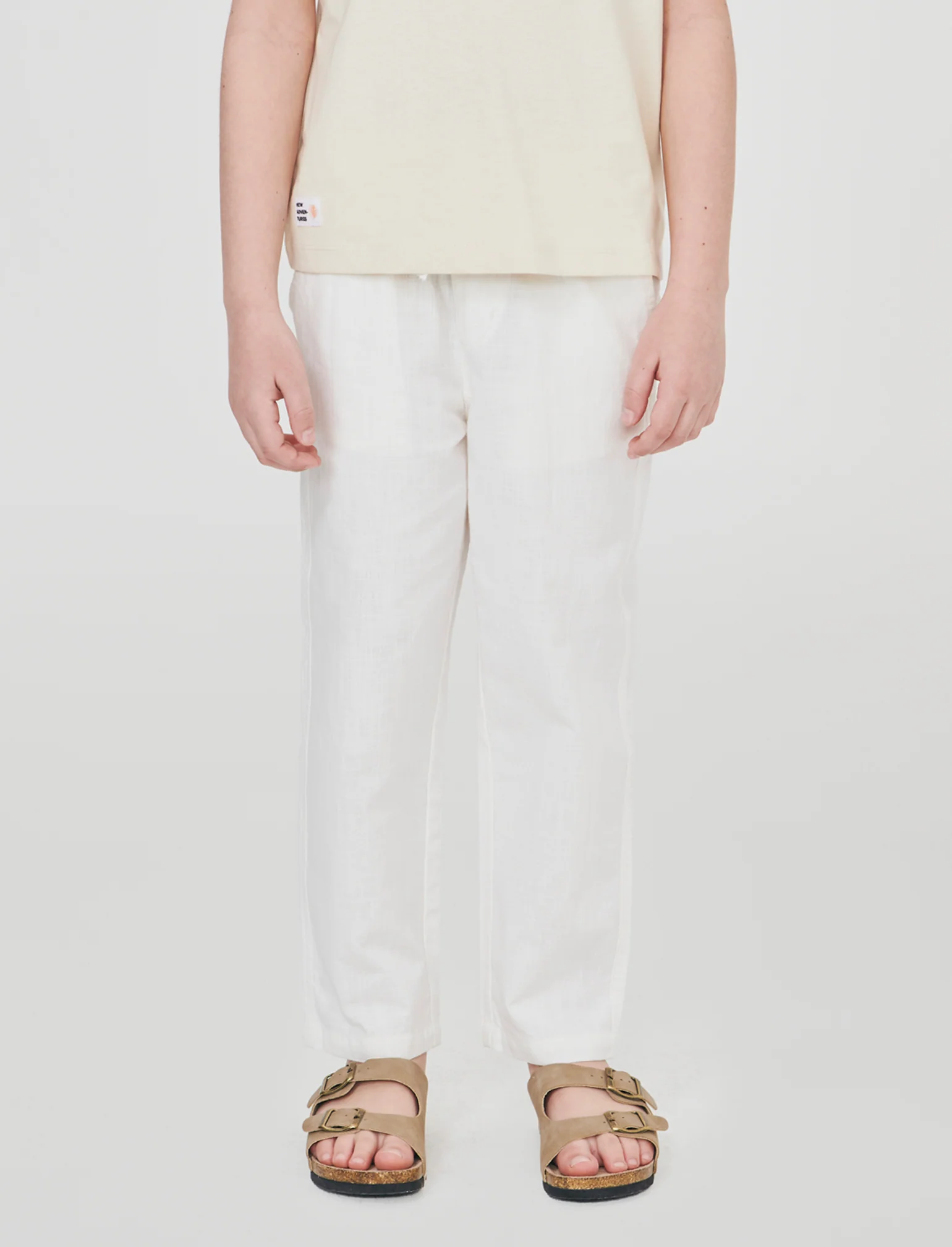 Pantaloni in misto lino con coulisse - Crema - Image 4