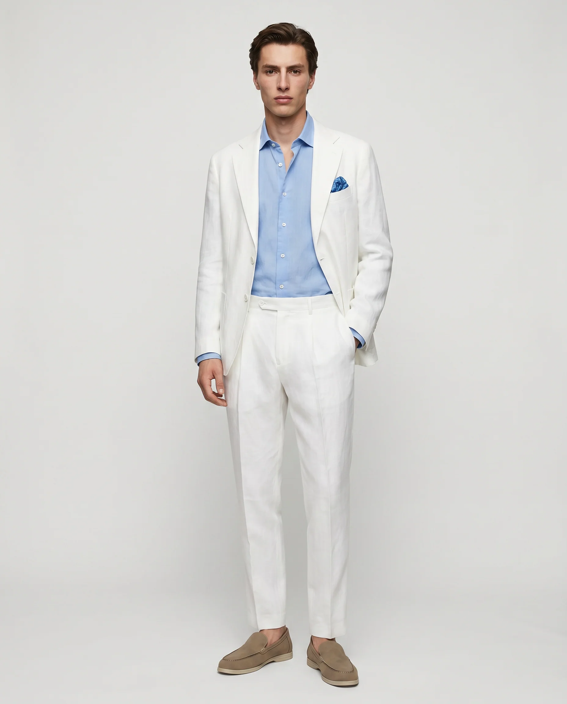 Pantaloni in puro lino con pinces - Bianco - Image 3
