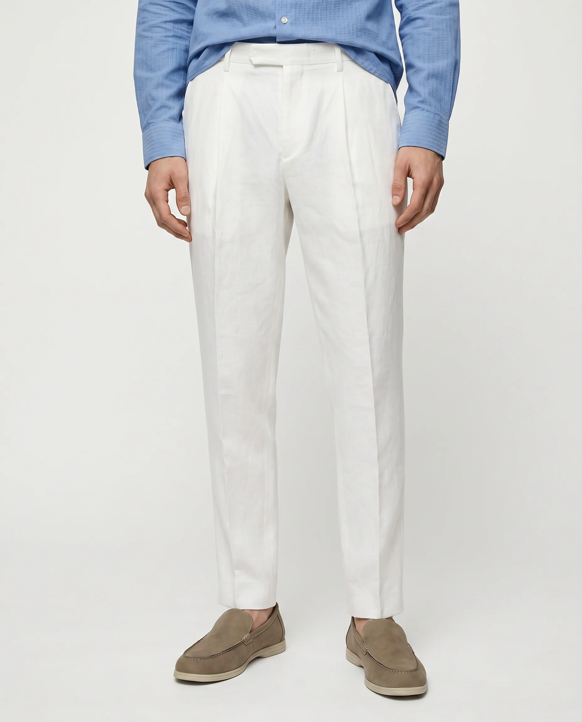 Pantaloni in puro lino con pinces - Bianco - Image 4