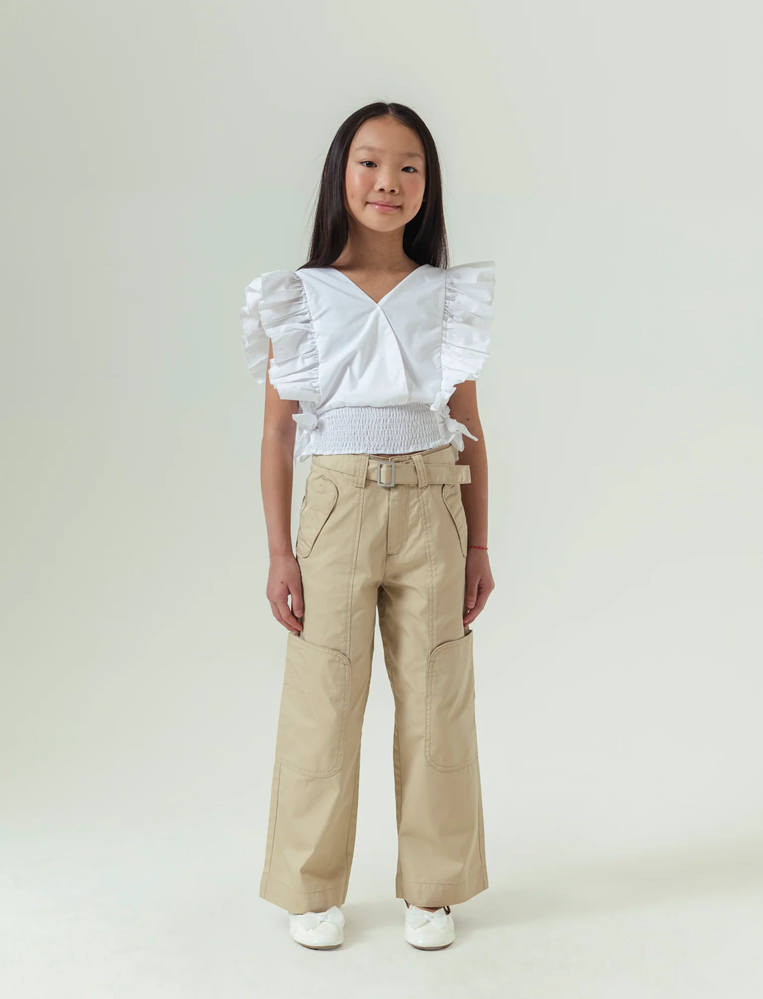 Pantaloni in twill gamba ampia. da bambina - Beige