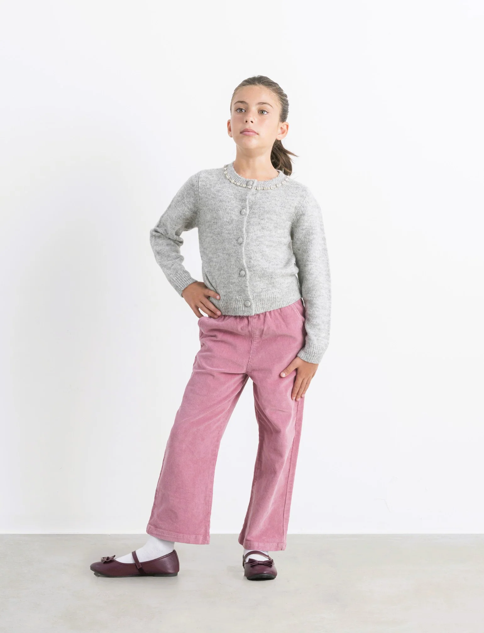 Pantaloni in velluto elastico a gamba larga. - Rosa cipolla - Image 4