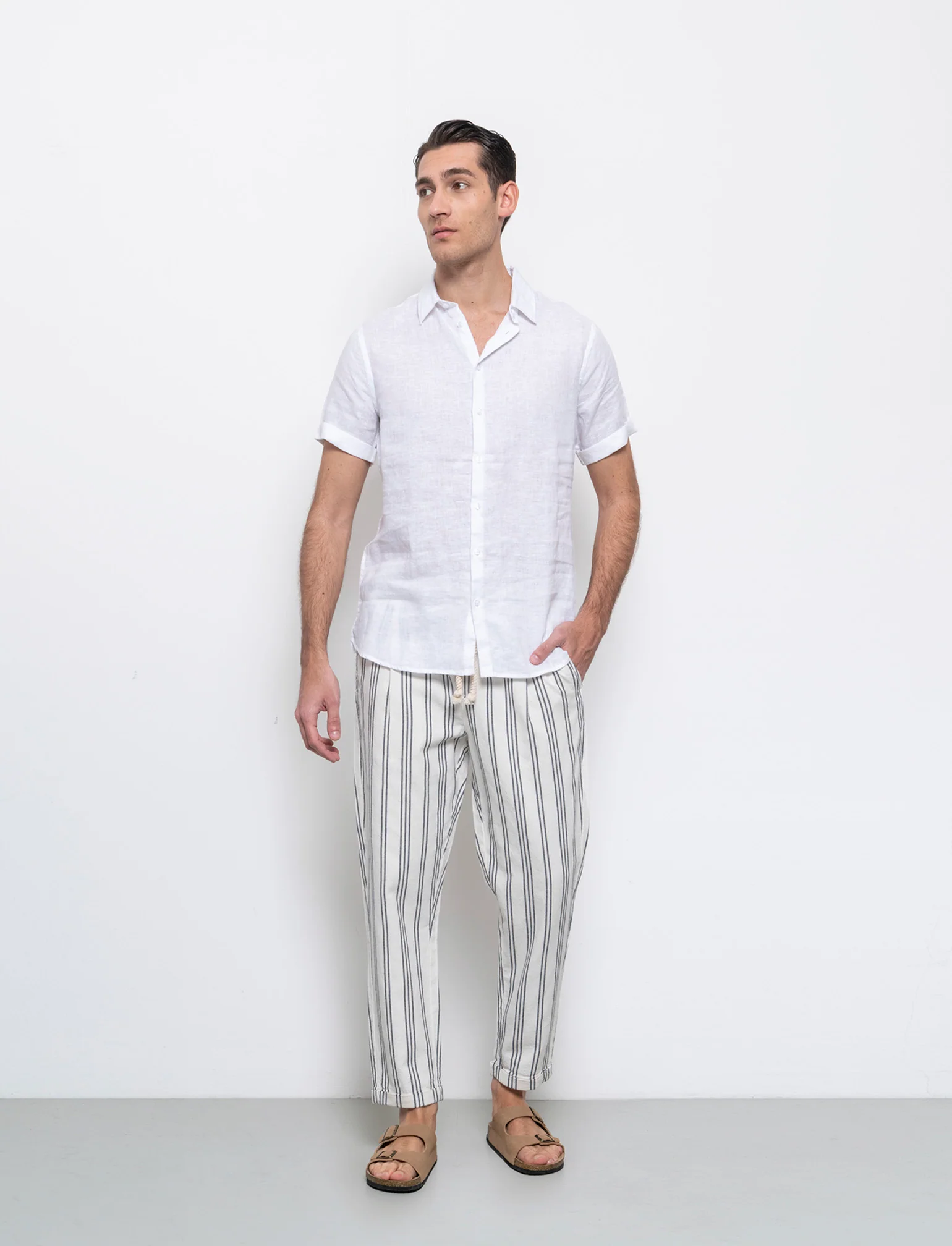 Pantaloni jogger a righe da uomo - Beige ecru - Image 3
