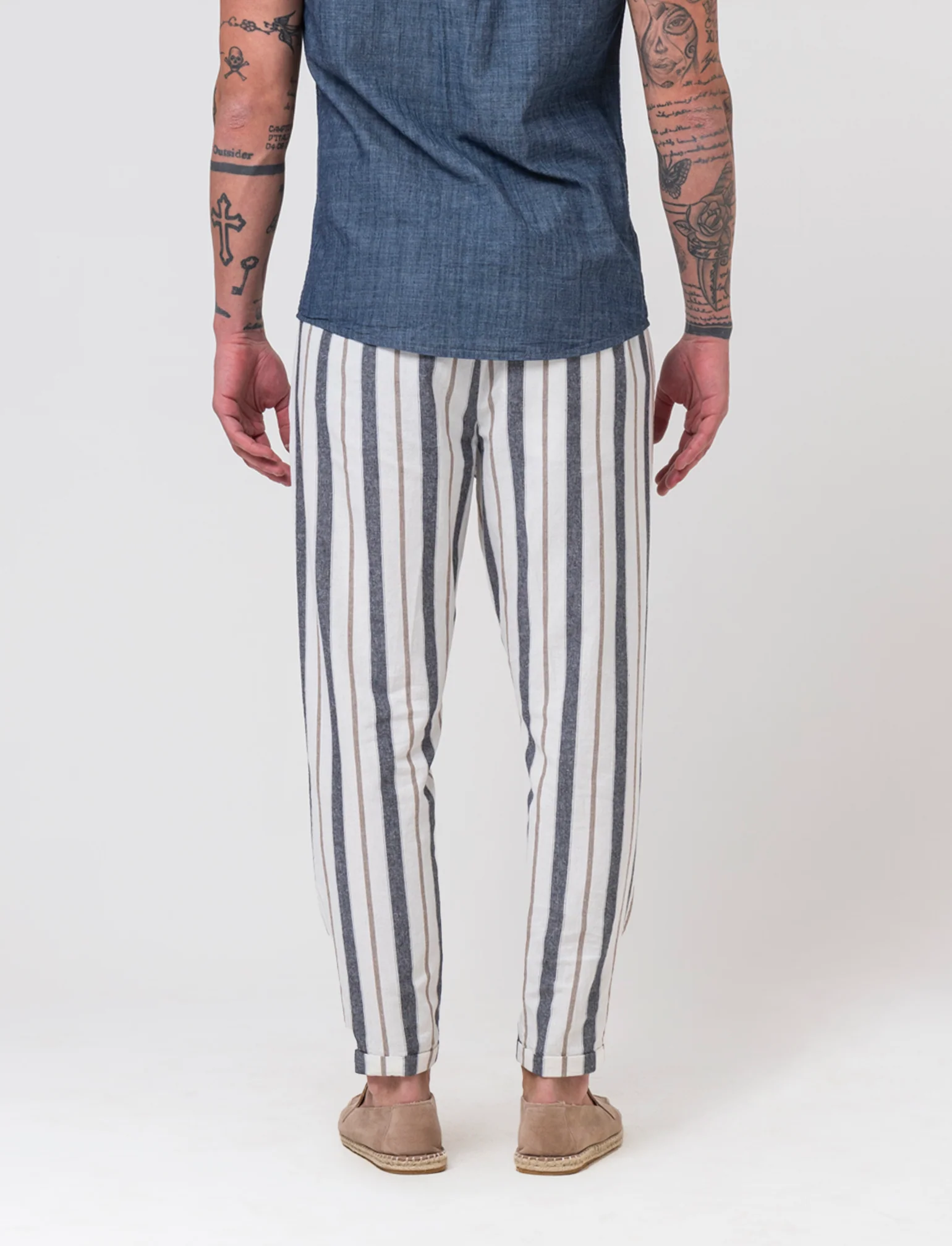 Pantaloni jogger a righe misto lino da uomo - Blu - Image 2