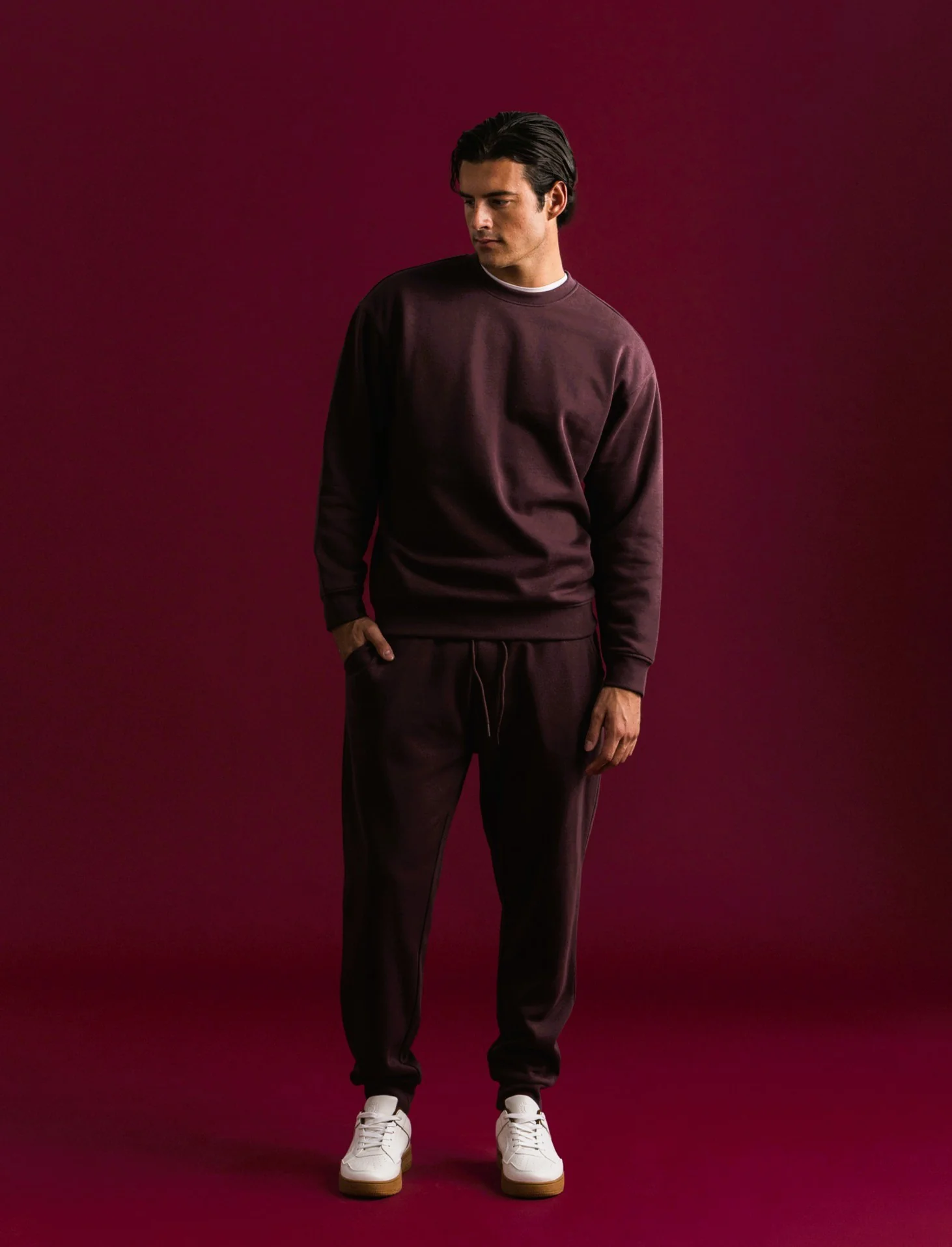 PANTALONI JOGGER BASIC IN FELPA - Bordeaux - Image 3