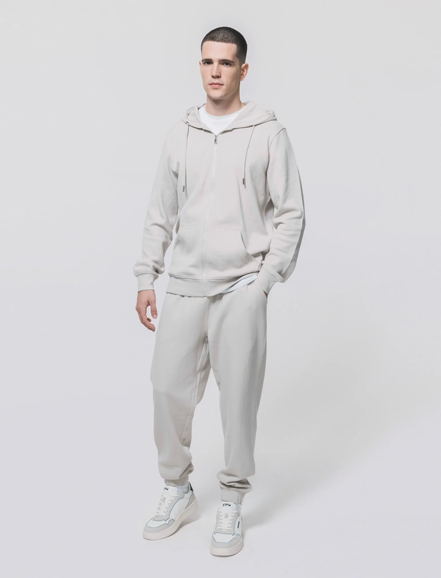 Pantaloni Jogger Basic in Piquet - Grigio ghiaccio - Image 3