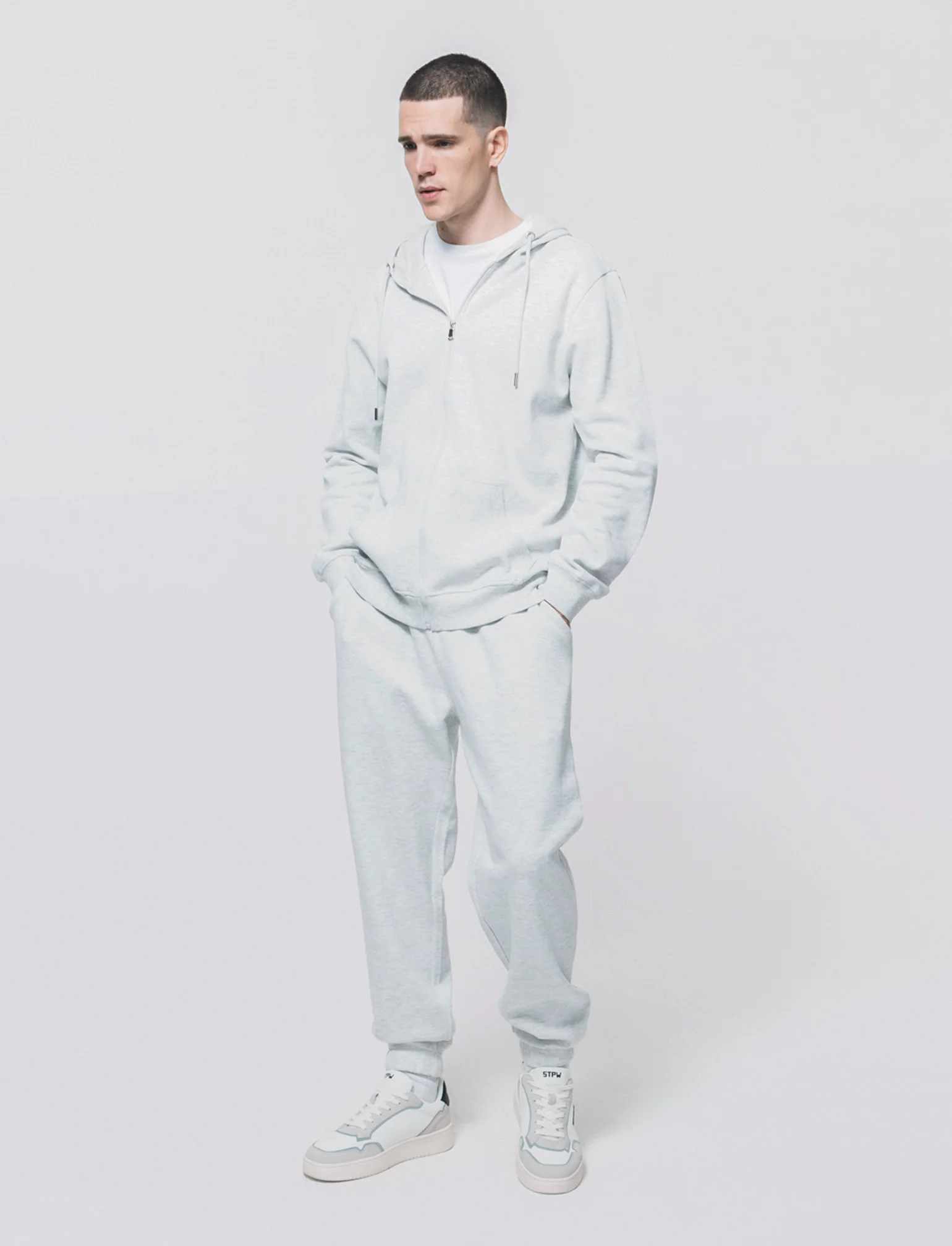 Pantaloni Jogger Basic in Piquet - Grigio mel. - Image 2