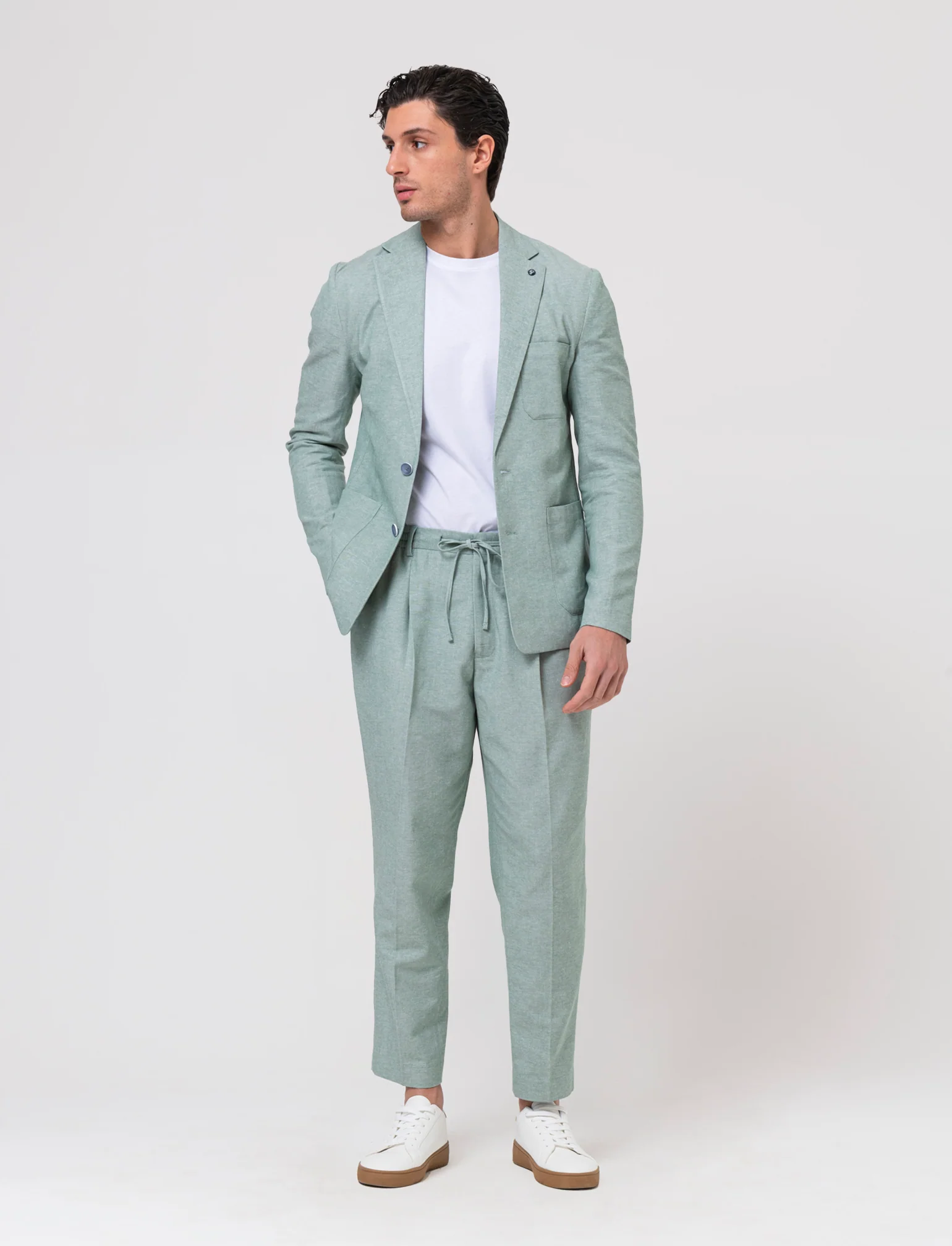 Pantaloni jogger da completo in misto lino da uomo - Verde - Image 4