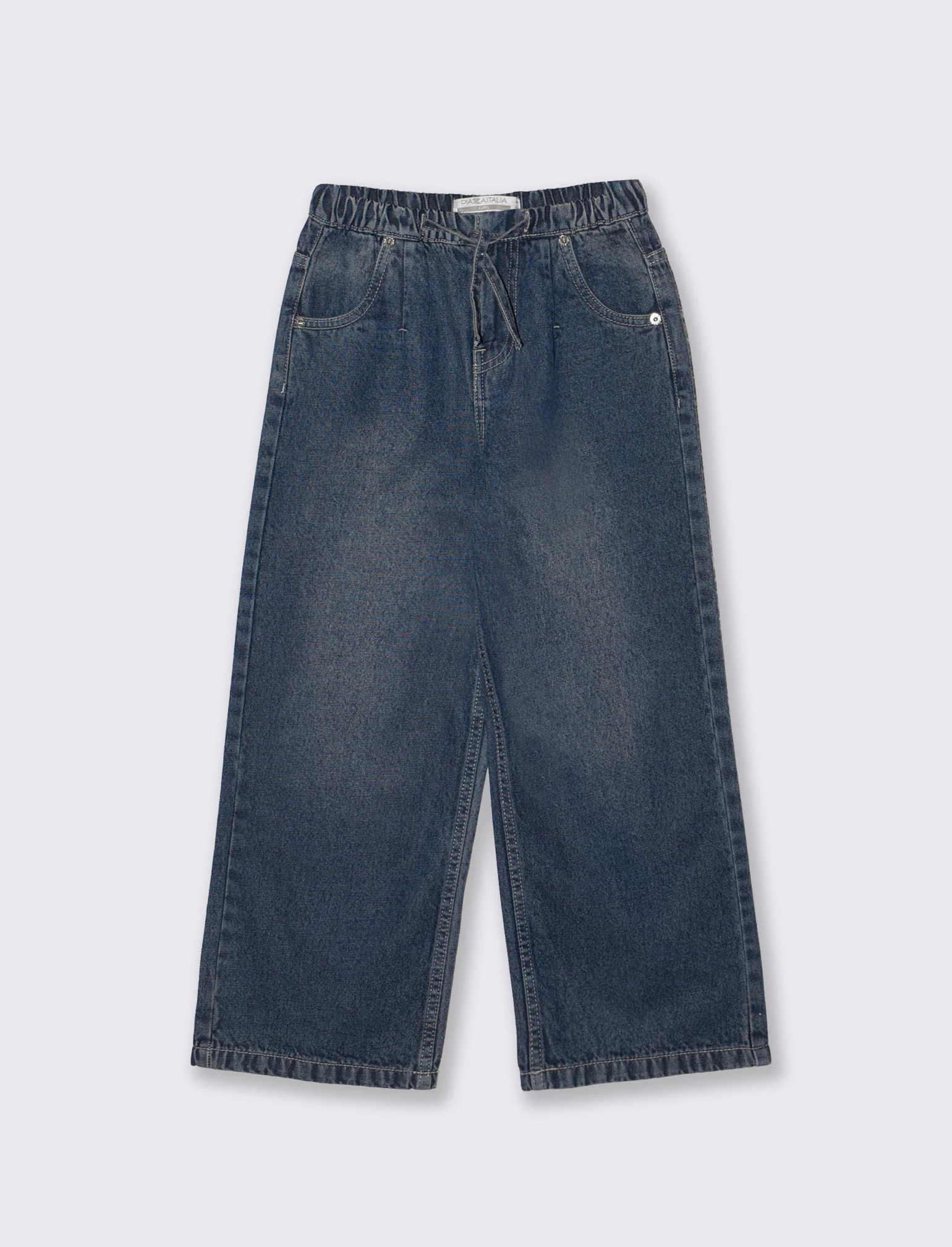 Pantaloni jogger denim wide leg con tasche - Denim