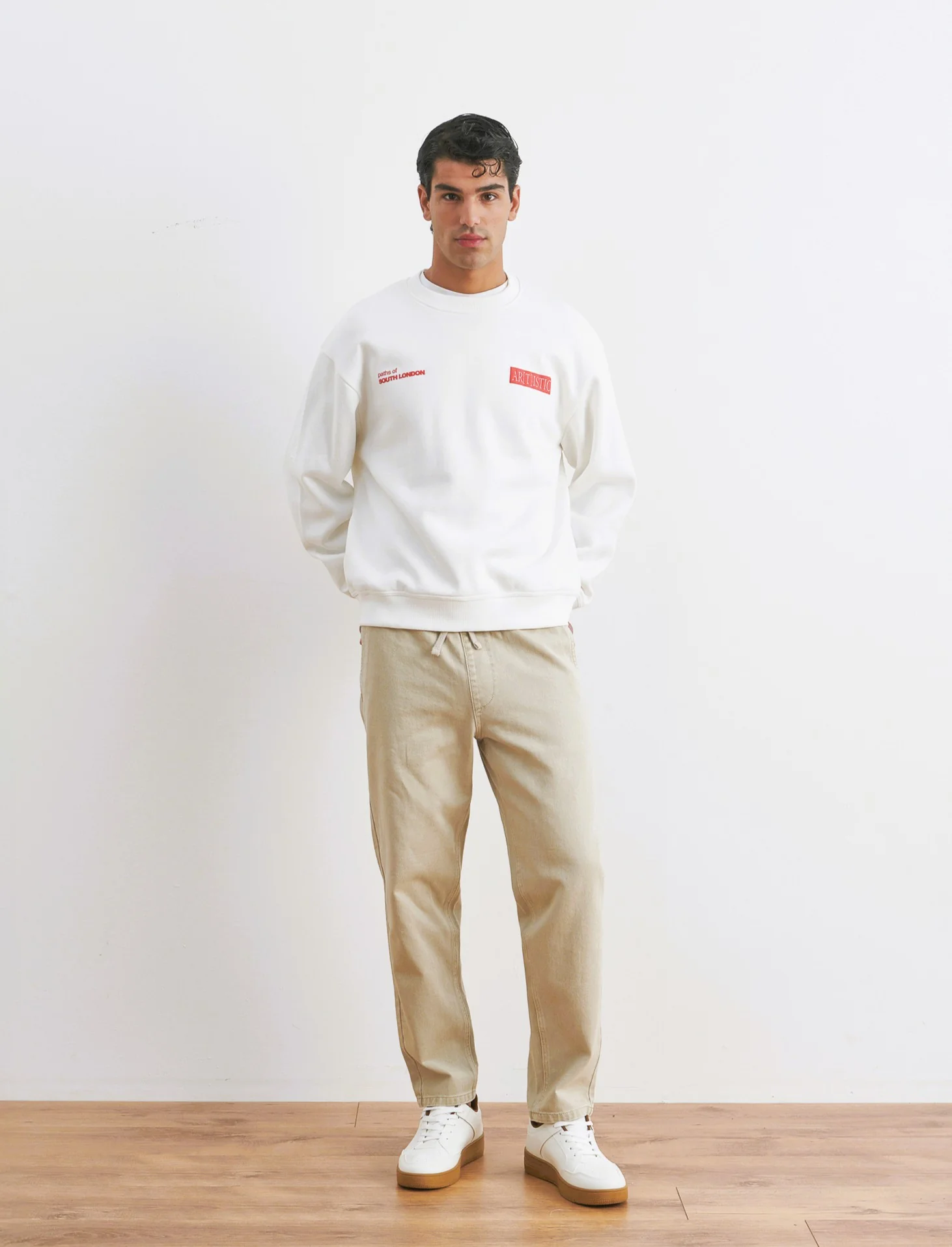 PANTALONI JOGGER EFFETTO DENIM - Beige - Image 4