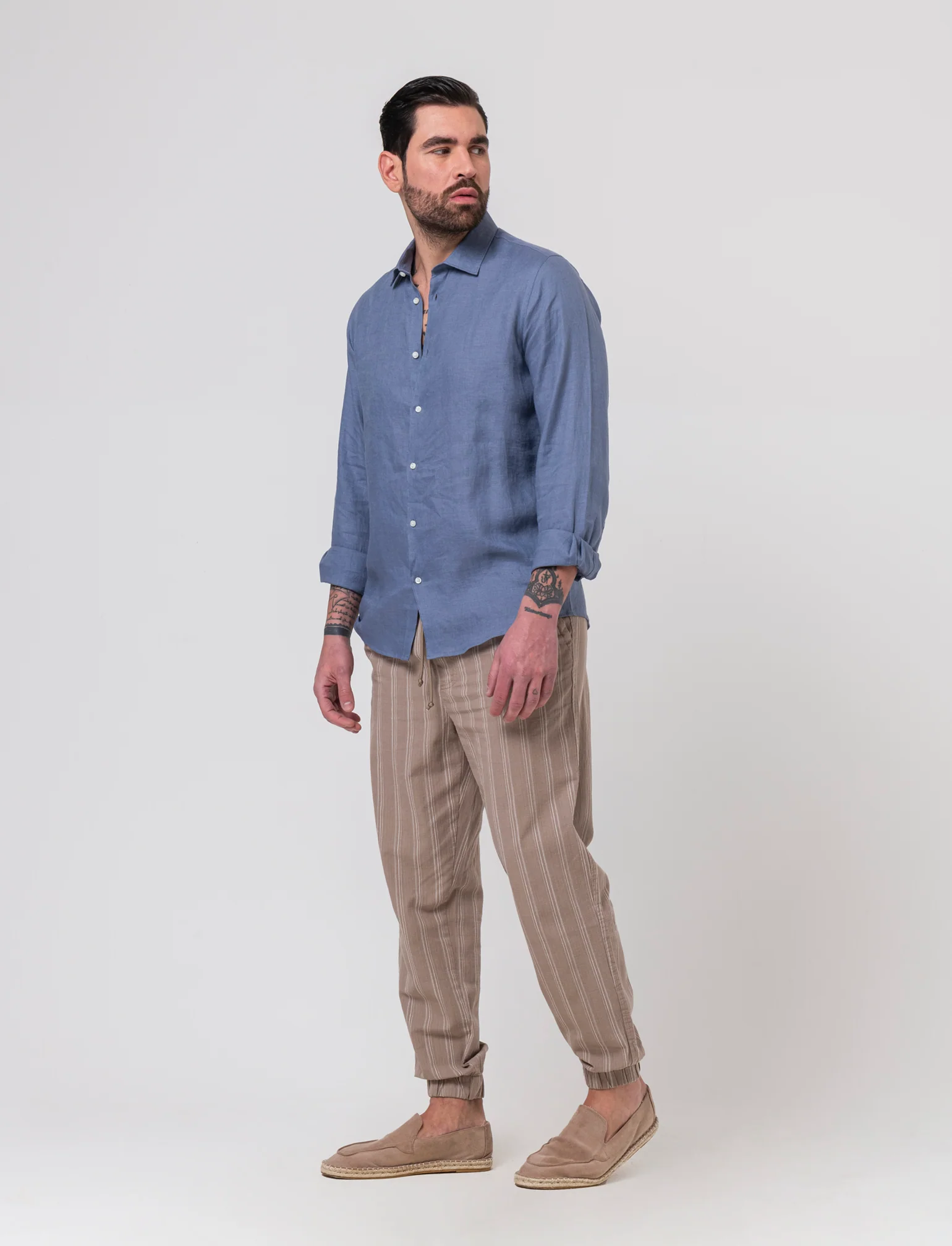 Pantaloni jogger effetto lino da uomo - Grigio tortora - Image 2
