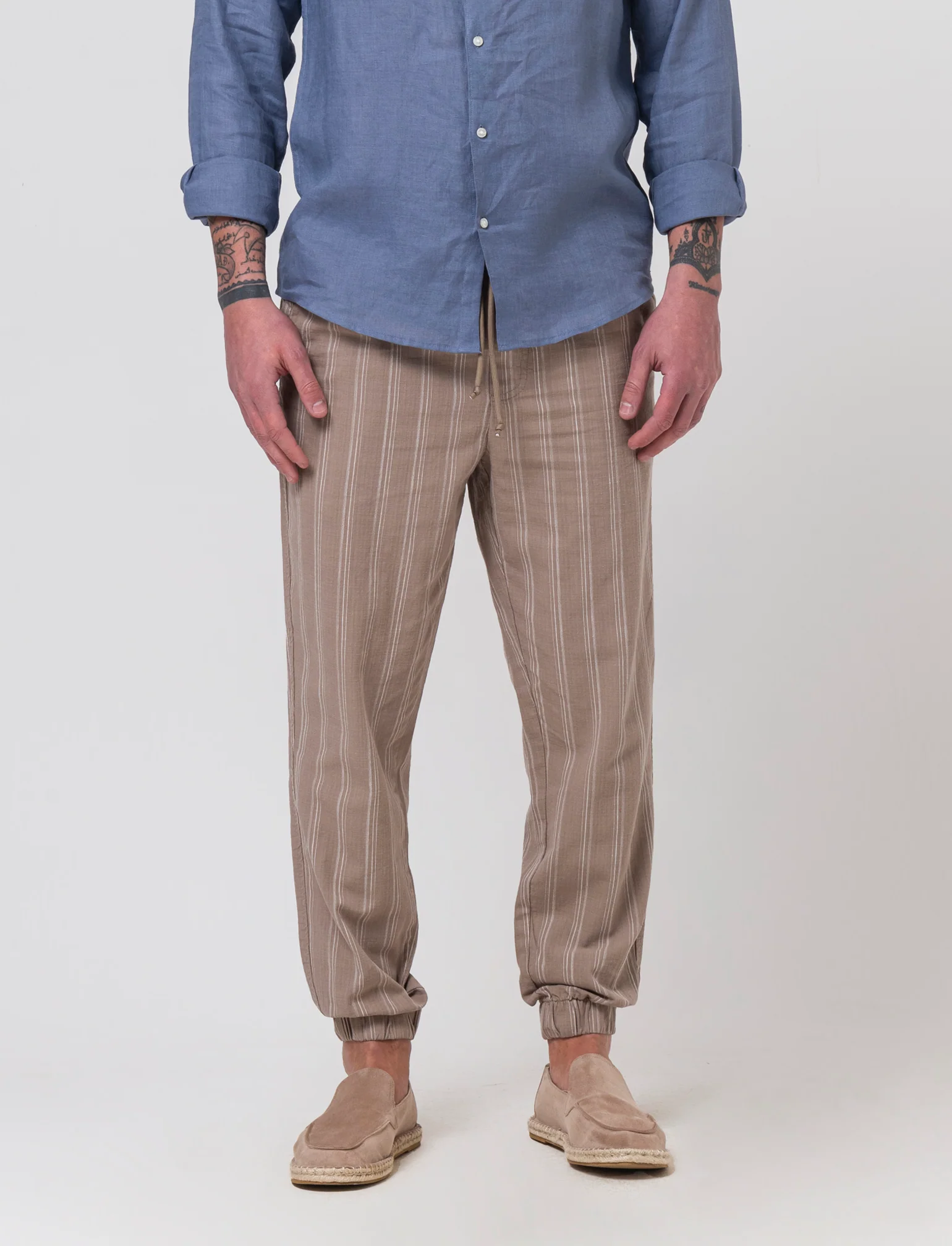 Pantaloni jogger effetto lino da uomo - Grigio tortora - Image 3