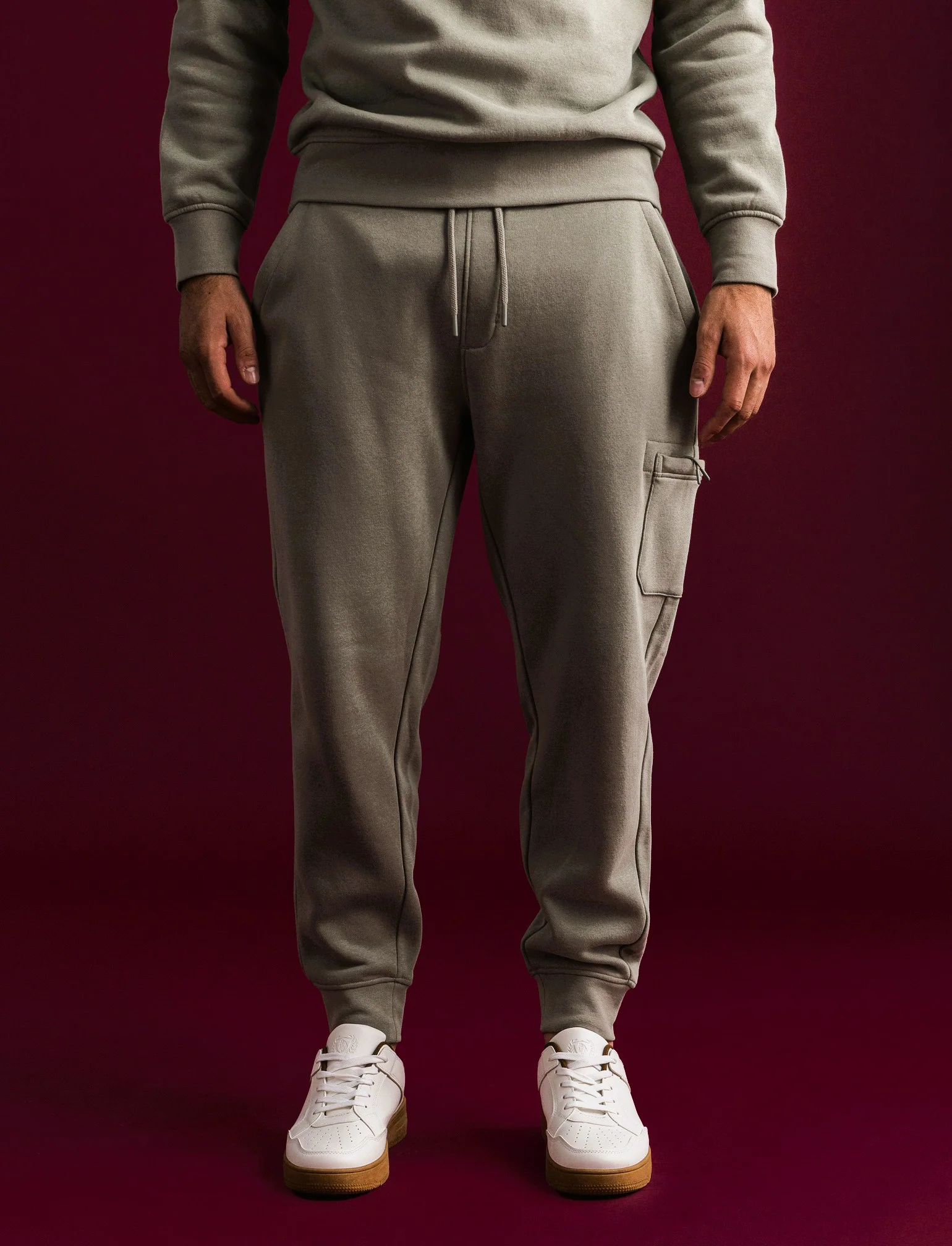 PANTALONI JOGGER IN FELPA CON TASCA LATERALE - Verde salvia - Image 4