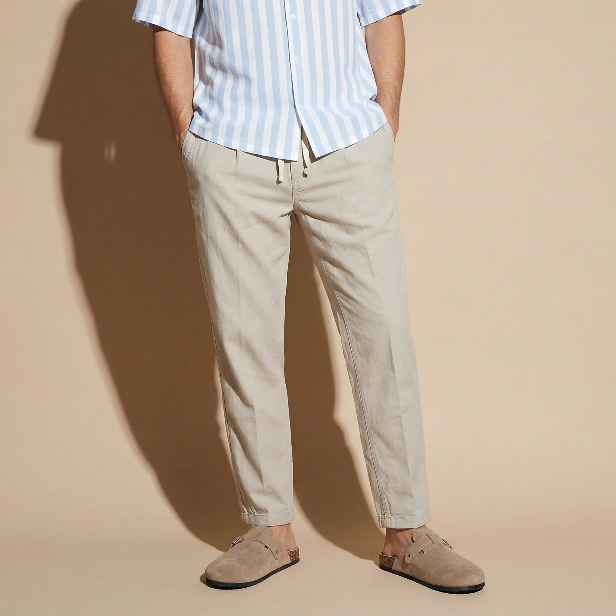 Pantaloni jogger in misto lino con tasche - Sabbia - Image 4