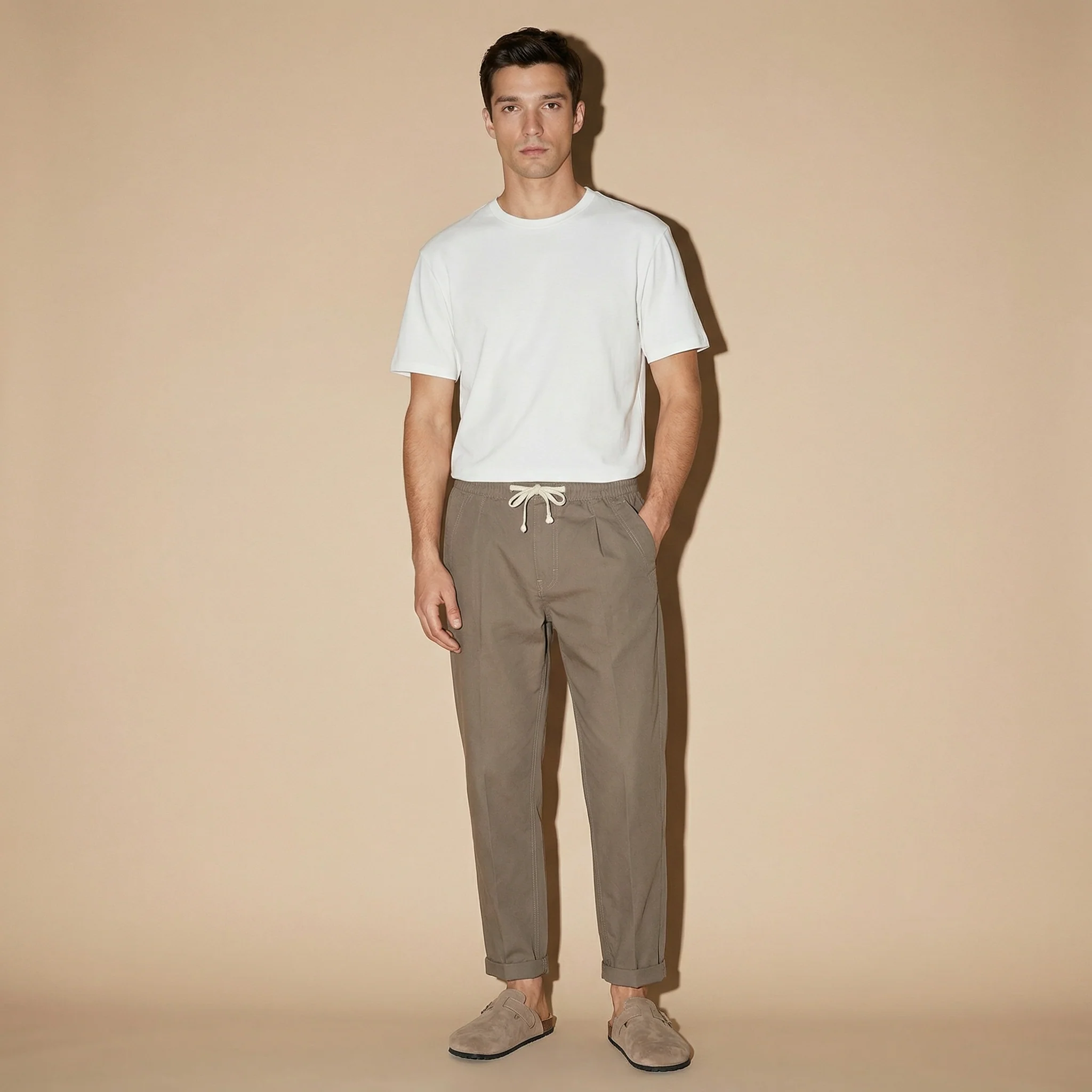 Pantaloni jogger in misto lino con tasche - Verde kaki - Image 4