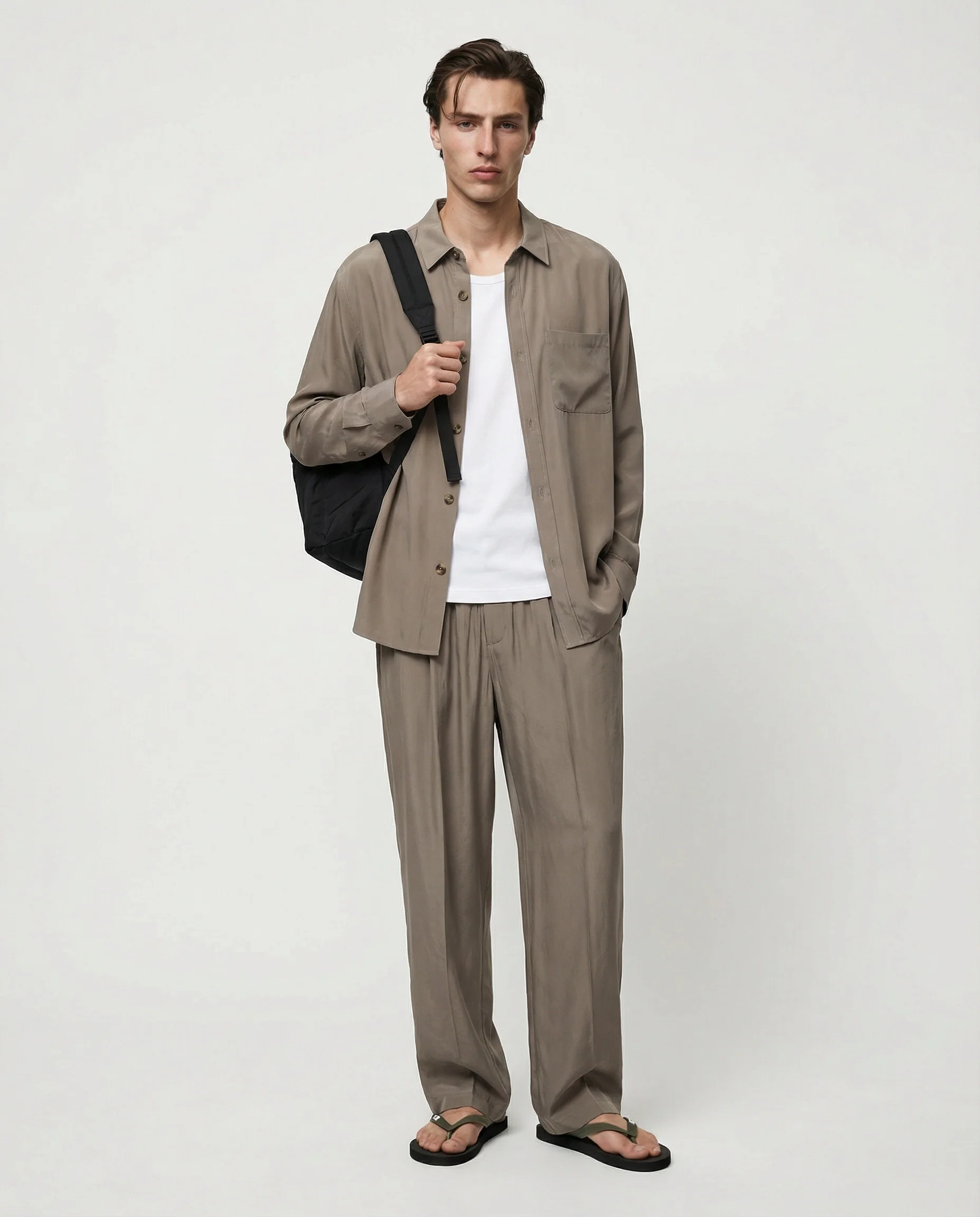 Pantaloni jogger in misto viscosa - Verde salvia - Image 3