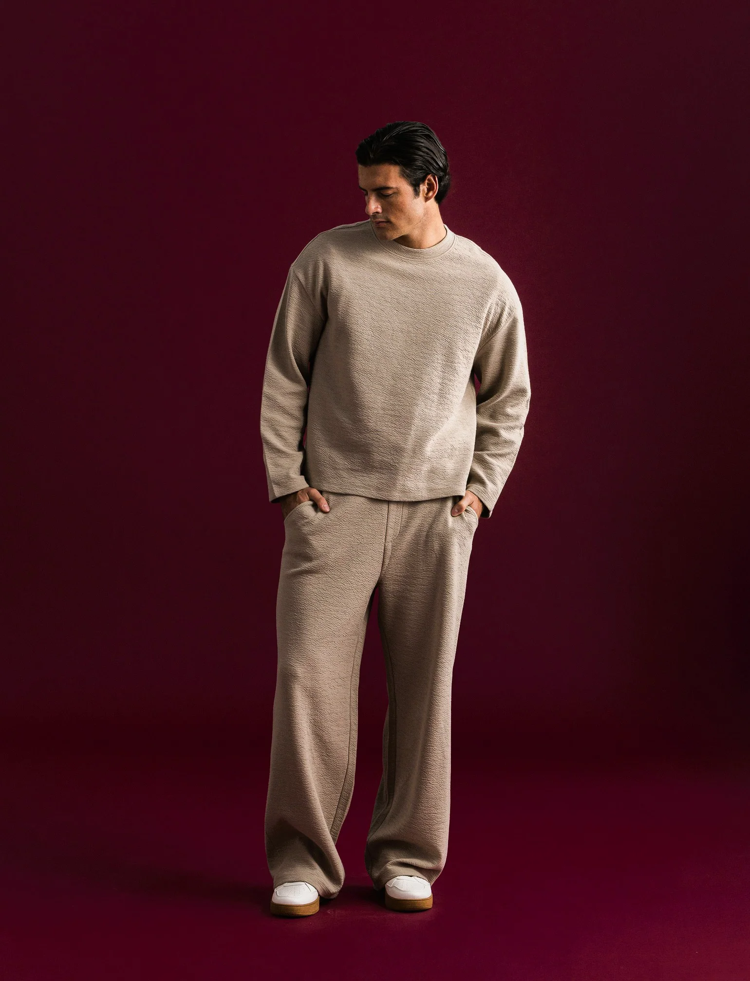 PANTALONI JOGGER IN TESSUTO GOFFRATO - Beige - Image 3