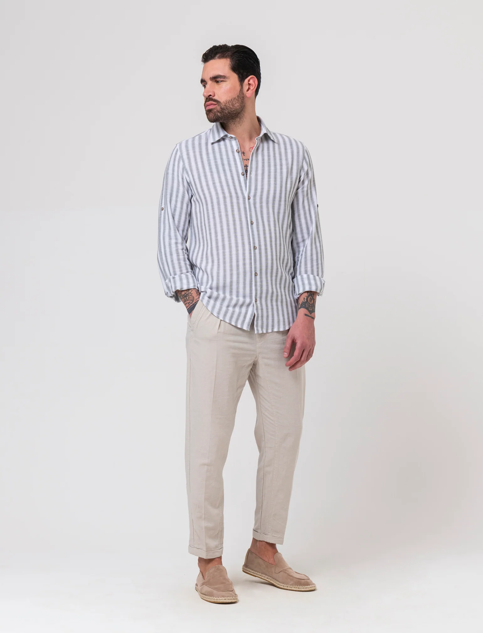 Pantaloni jogger in tessuto misto lino da uomo - Grigio ghiaccio - Image 3