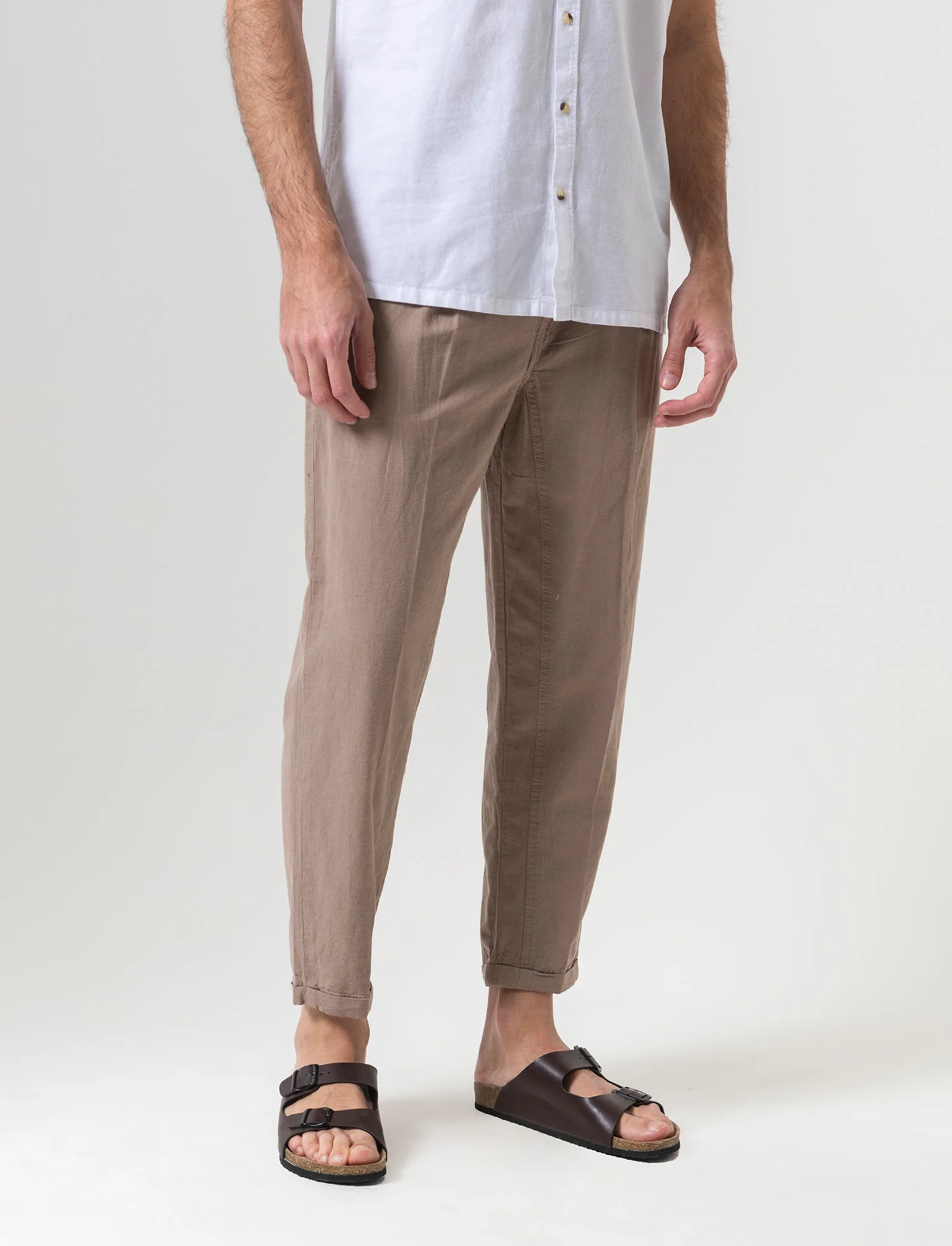 Pantaloni jogger in tessuto misto lino da uomo - Grigio tortora