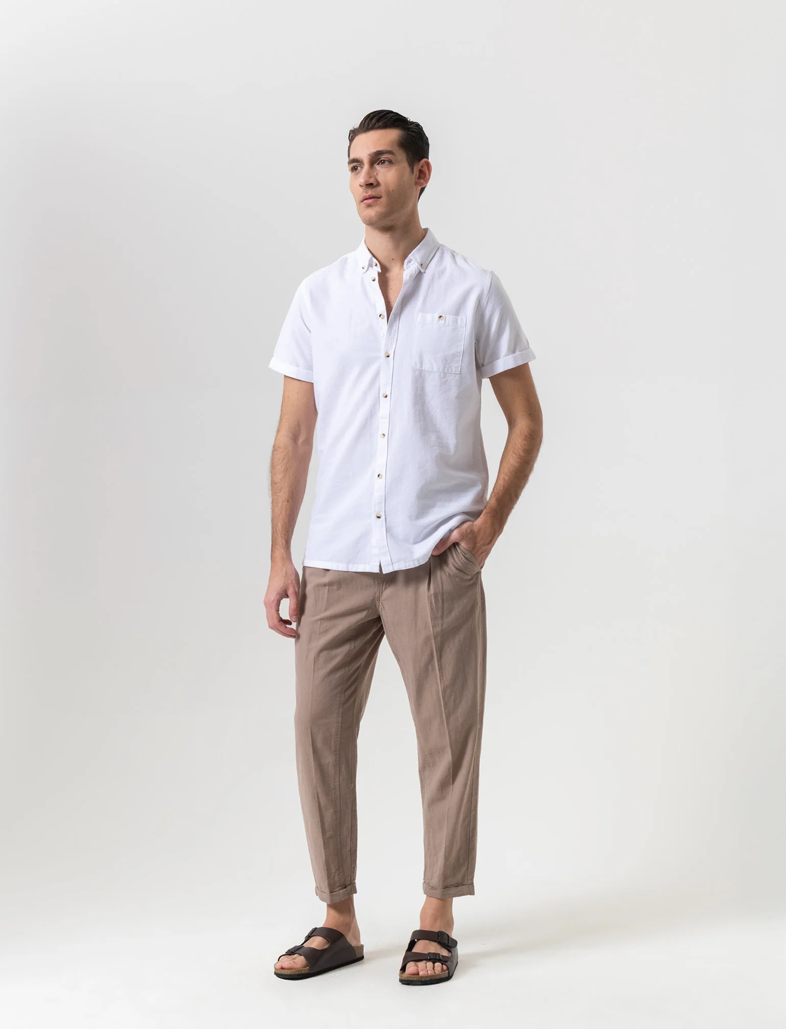 Pantaloni jogger in tessuto misto lino da uomo - Grigio tortora - Image 3