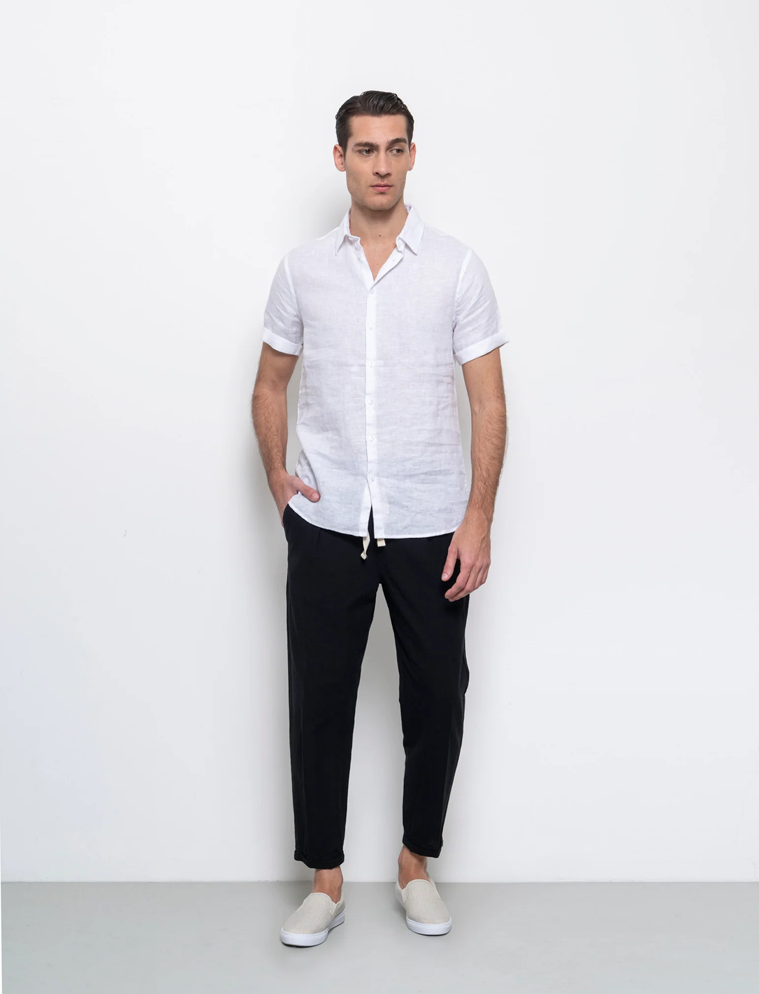 Pantaloni jogger in tessuto misto lino da uomo - Nero - Image 3